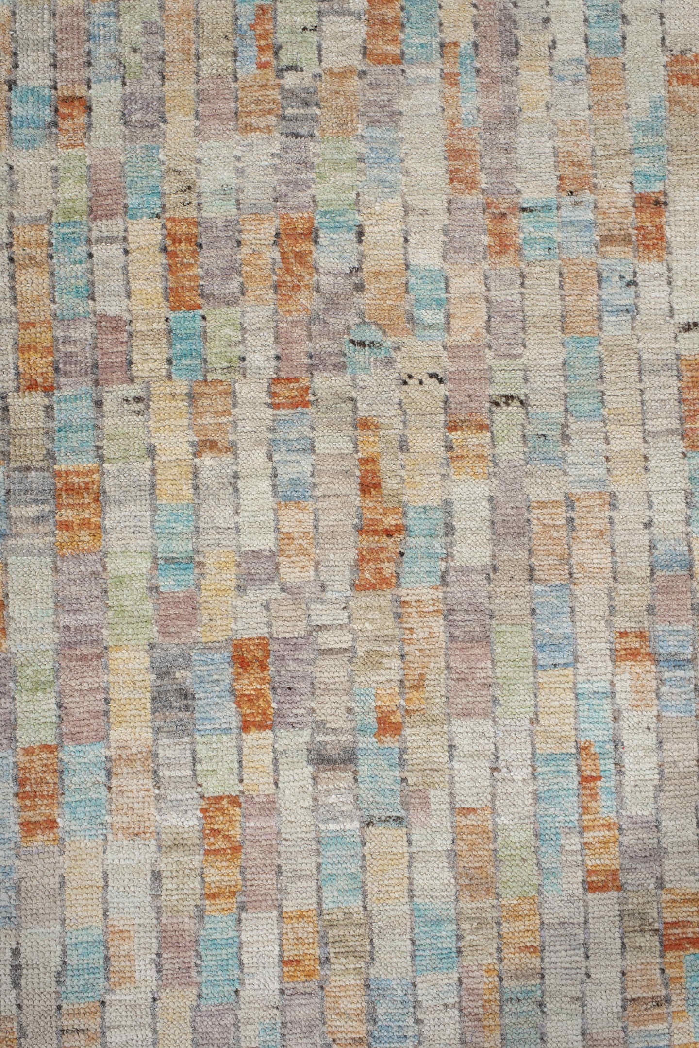 3' x 13' one-of-a-kind handmade vintage Tulu runner rug. Color palette: ivory, taupe, sky_blue, apricot, sage, gray, beige