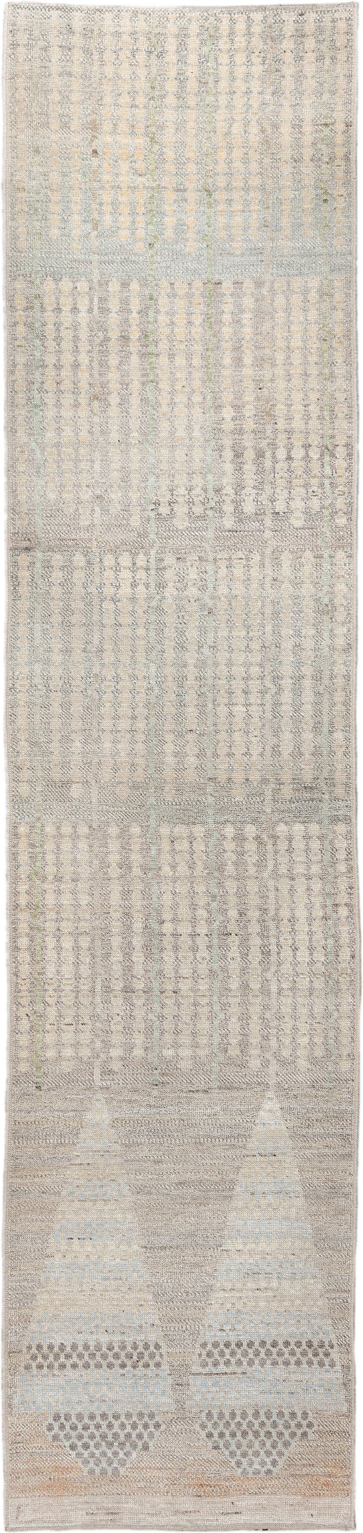 3' x 13' one-of-a-kind handmade vintage Tulu runner rug. Color palette: ivory, taupe, pale_gray, cream, beige, gray