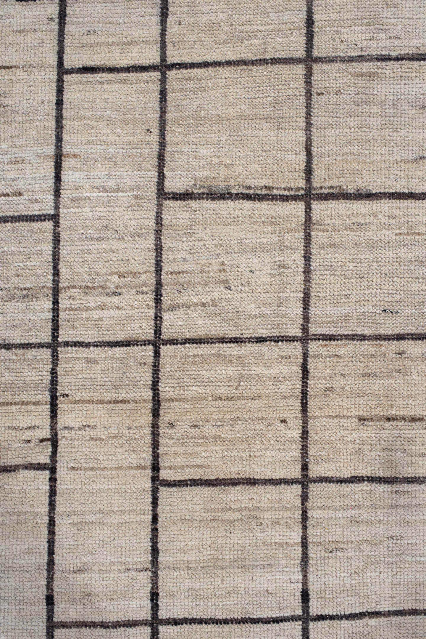 4' x 13' one-of-a-kind handmade vintage Tulu runner rug. Color palette: ivory, charcoal, taupe, cream, gray, black, beige