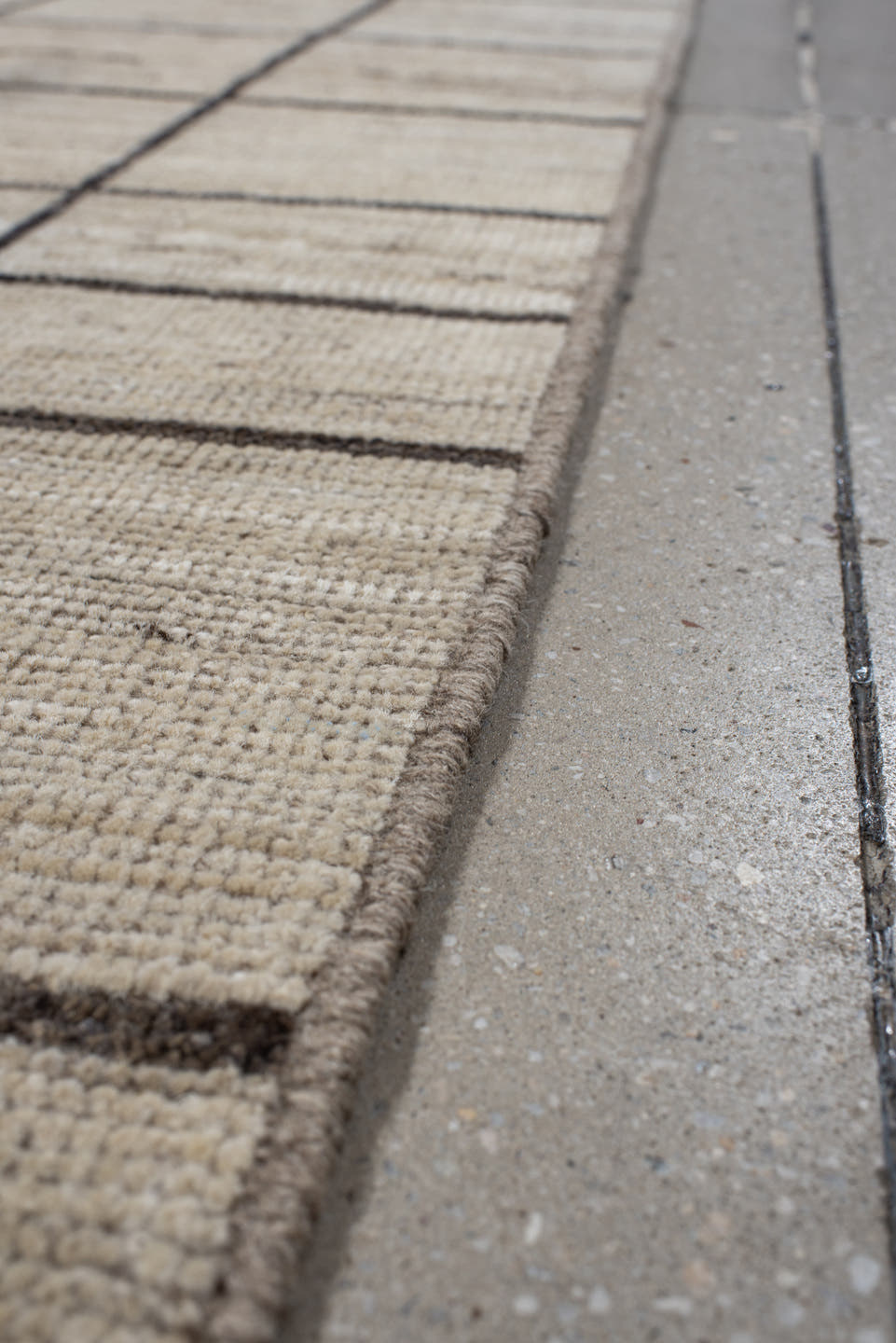 4' x 13' one-of-a-kind handmade vintage Tulu runner rug. Color palette: ivory, charcoal, taupe, cream, gray, black, beige