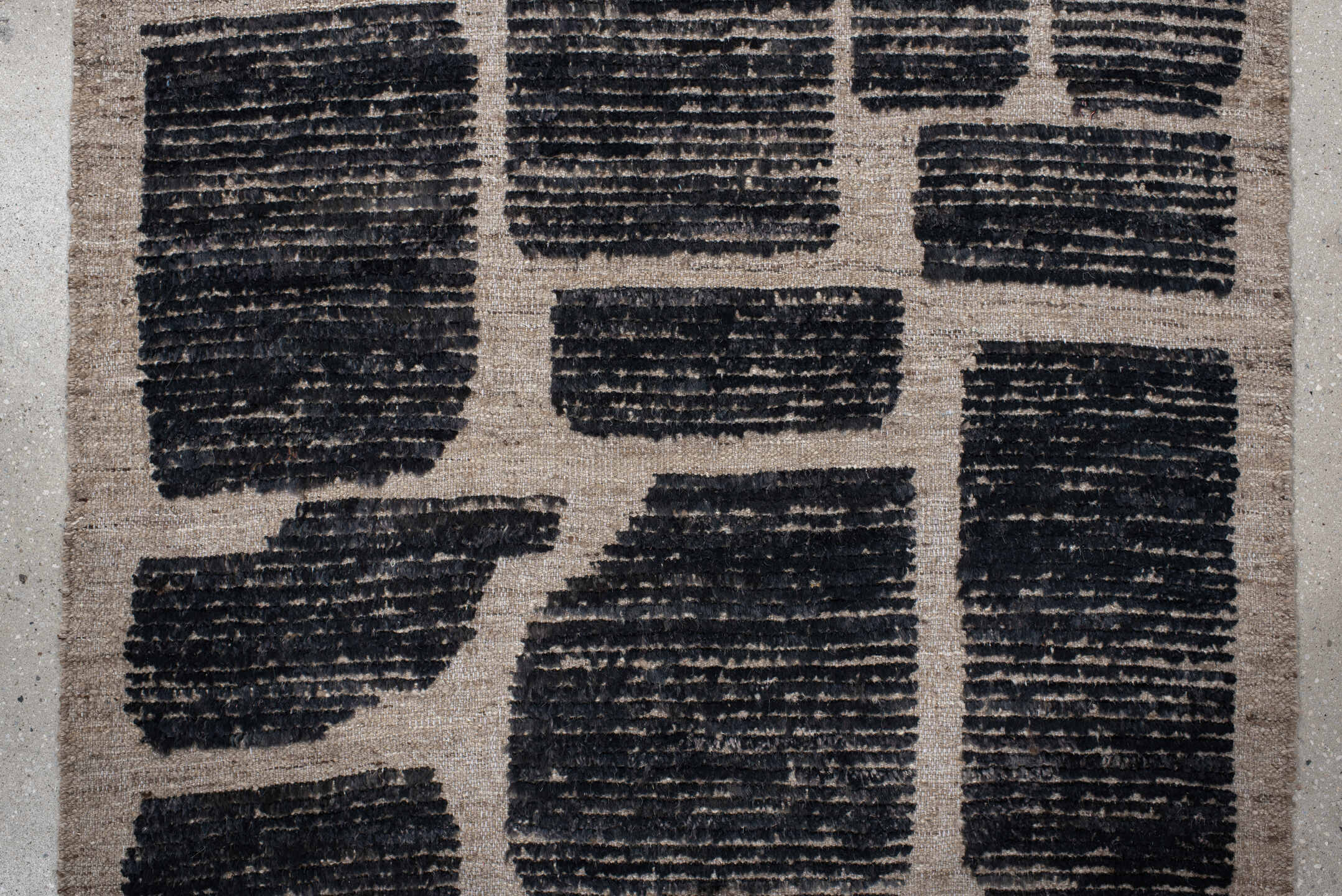 3' x 12' one-of-a-kind handmade vintage Tulu runner rug. Color palette: charcoal, taupe, ivory, gray, black, beige