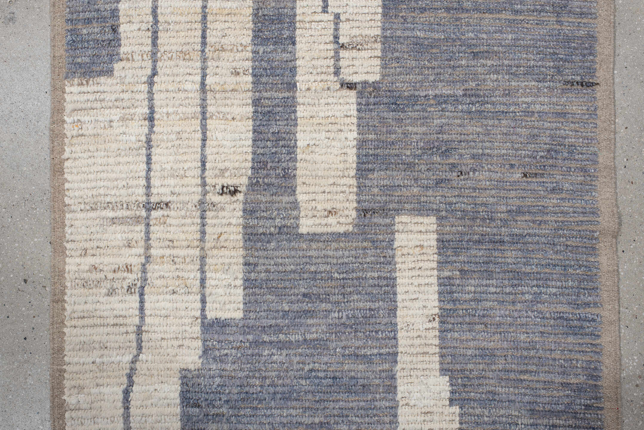 3' x 12' one-of-a-kind handmade vintage Tulu runner rug. Color palette: ivory, slate, taupe, camel, charcoal, gray, beige