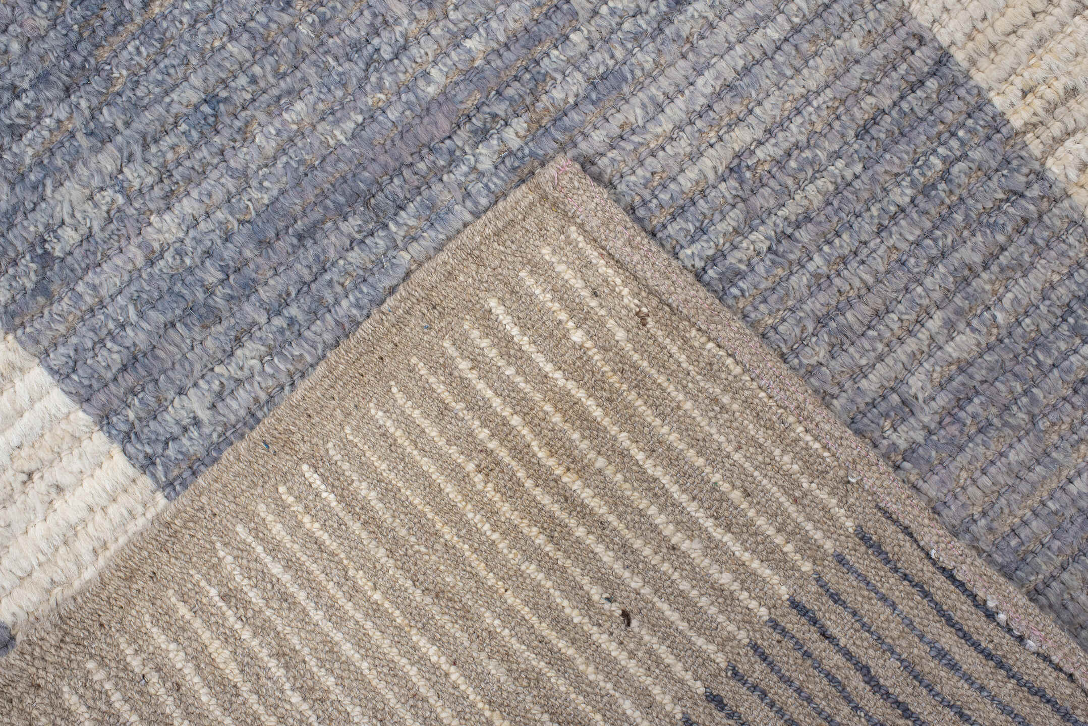 3' x 12' one-of-a-kind handmade vintage Tulu runner rug. Color palette: ivory, slate, taupe, camel, charcoal, gray, beige