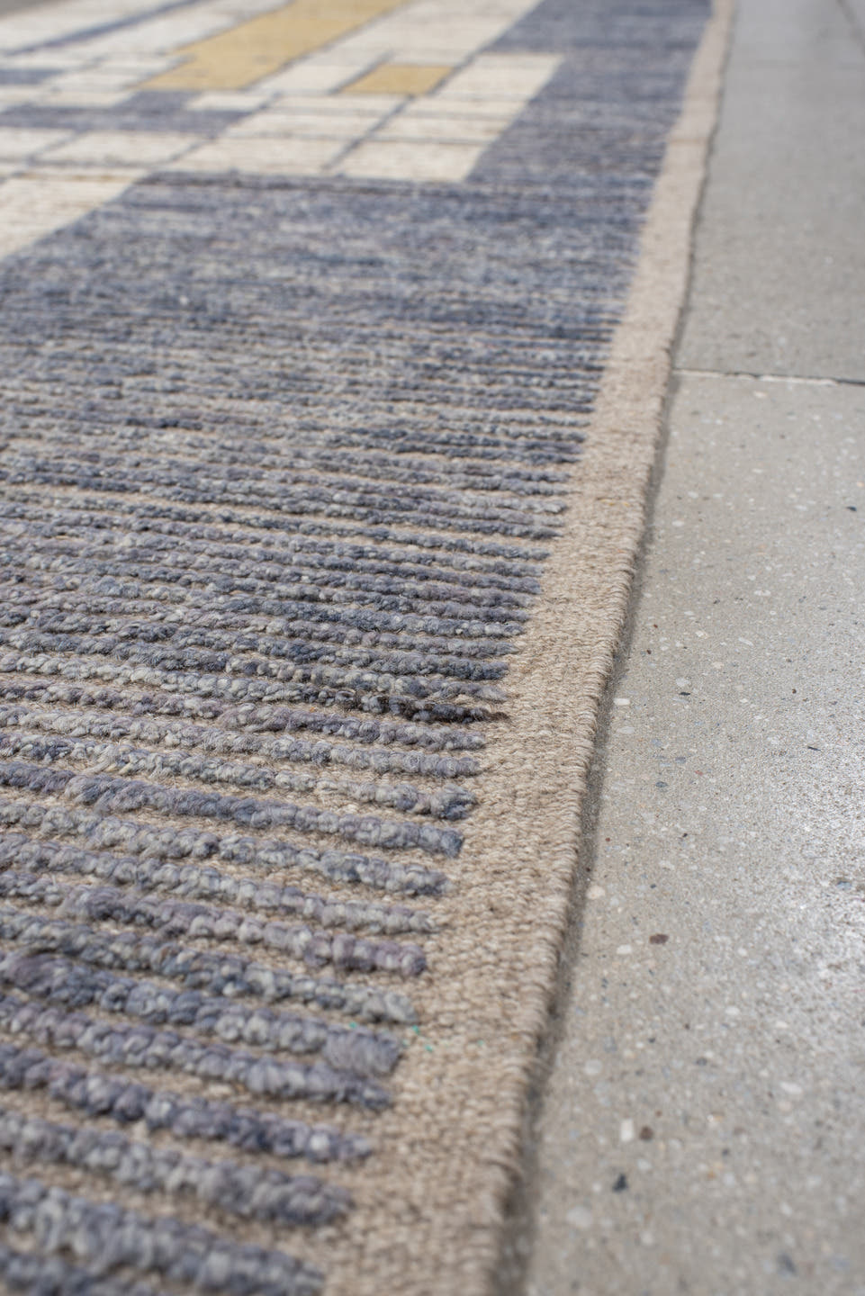 3' x 12' one-of-a-kind handmade vintage Tulu runner rug. Color palette: ivory, slate, taupe, camel, charcoal, gray, beige