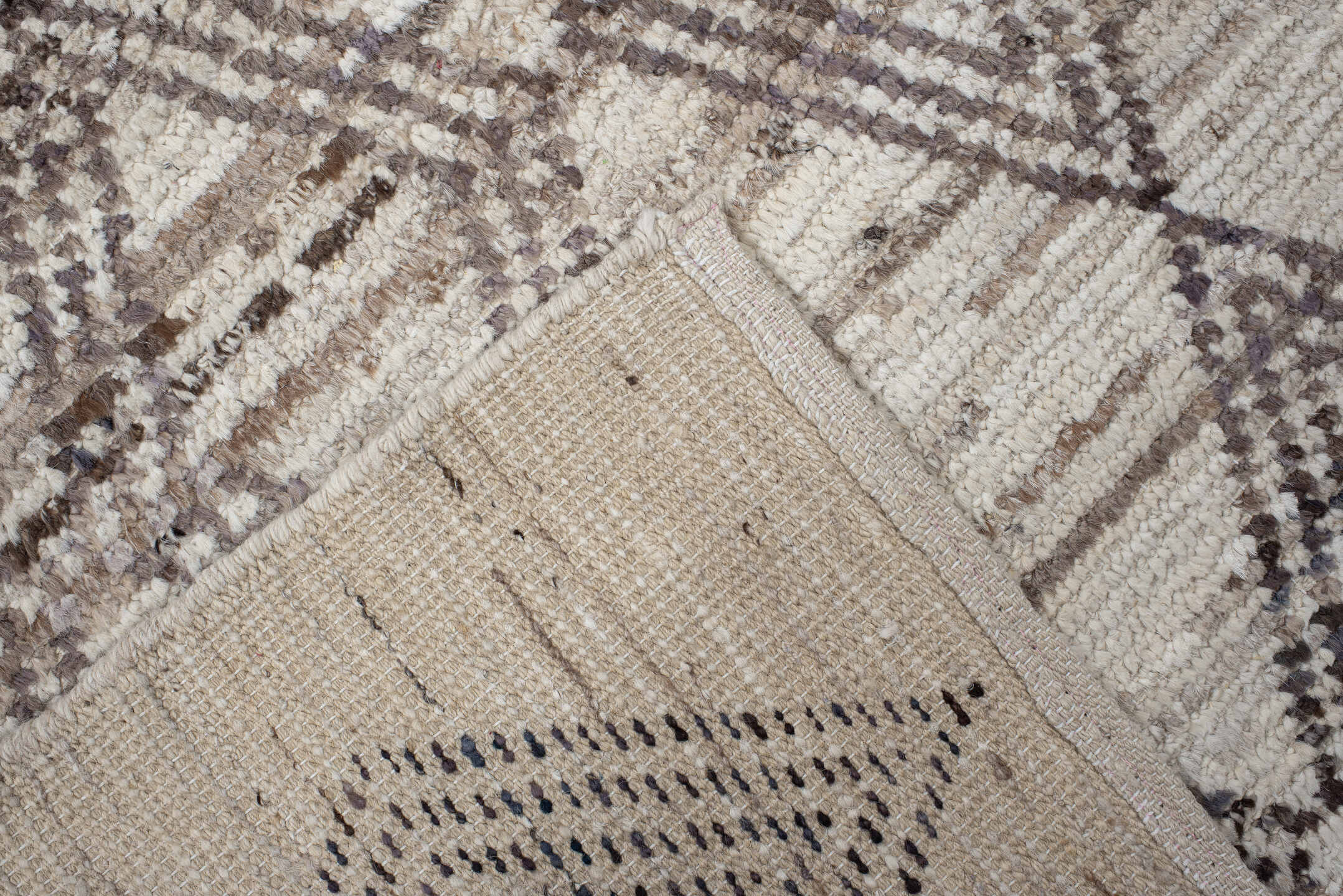 3' x 13' one-of-a-kind handmade vintage Tulu runner rug. Color palette: ivory, charcoal, taupe, beige, gray, black