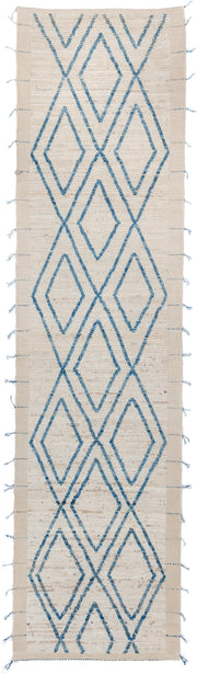 3' x 13' one-of-a-kind handmade vintage Tulu runner rug. Color palette: ivory, sky blue, cream, beige, light blue