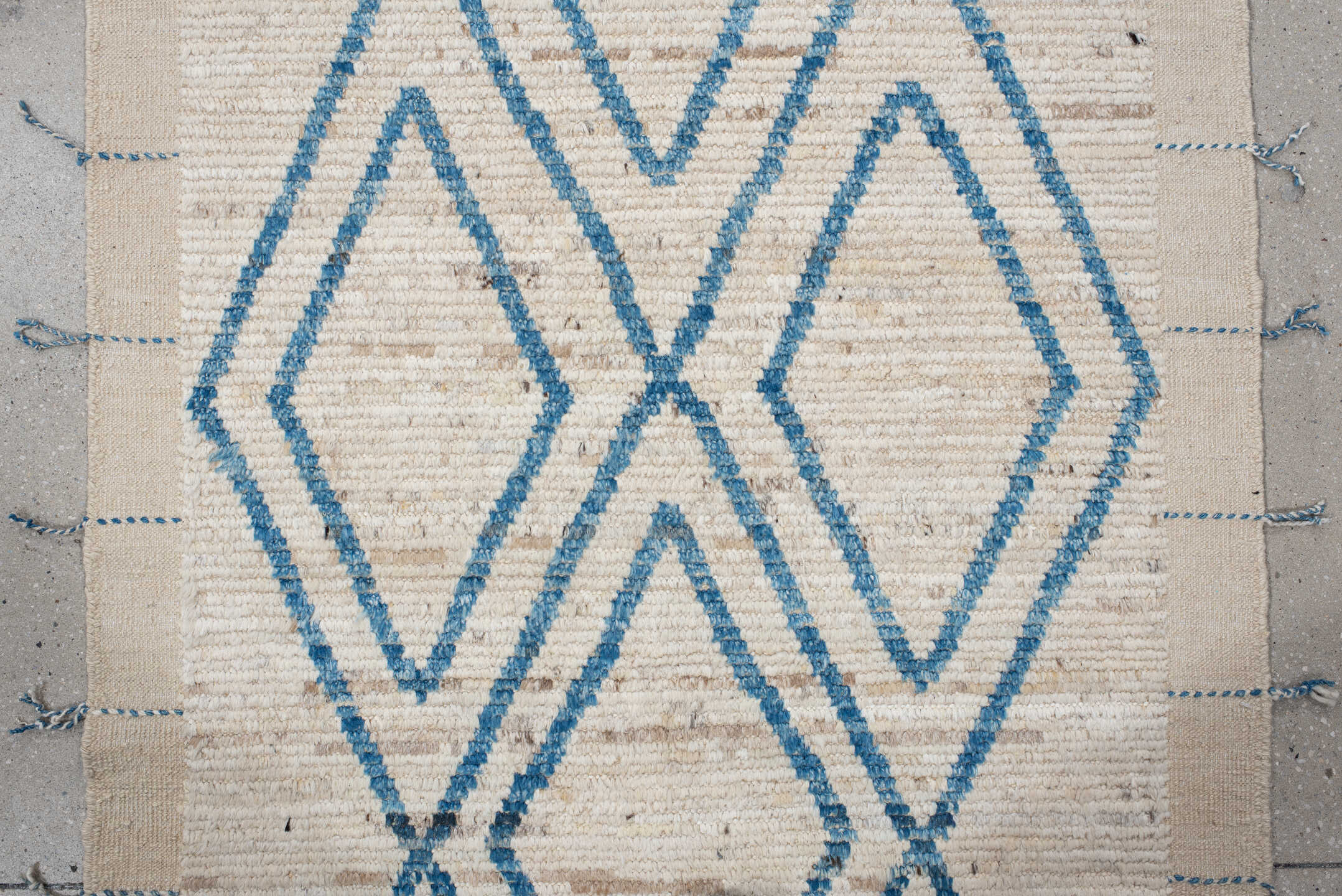 3' x 13' one-of-a-kind handmade vintage Tulu runner rug. Color palette: ivory, sky blue, cream, beige, light blue