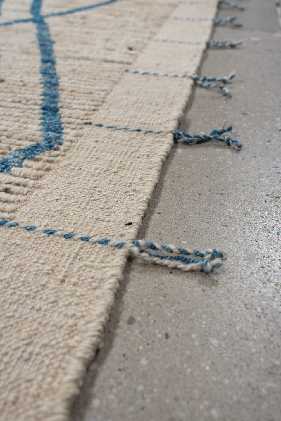 3' x 13' one-of-a-kind handmade vintage Tulu runner rug. Color palette: ivory, sky blue, cream, beige, light blue