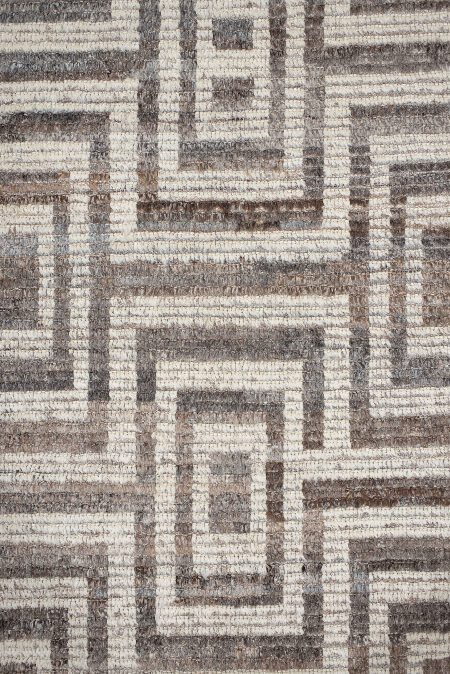3' x 13' one-of-a-kind handmade vintage Tulu runner rug. Color palette: ivory, taupe, brown, charcoal, greige, beige, gray