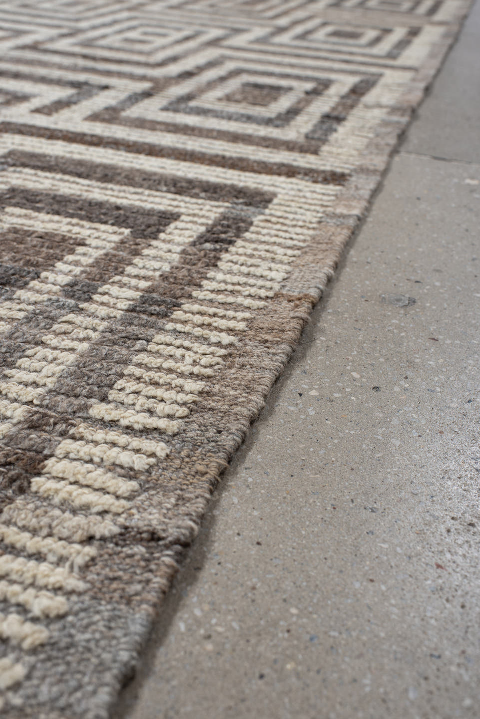 3' x 13' one-of-a-kind handmade vintage Tulu runner rug. Color palette: ivory, taupe, brown, charcoal, greige, beige, gray