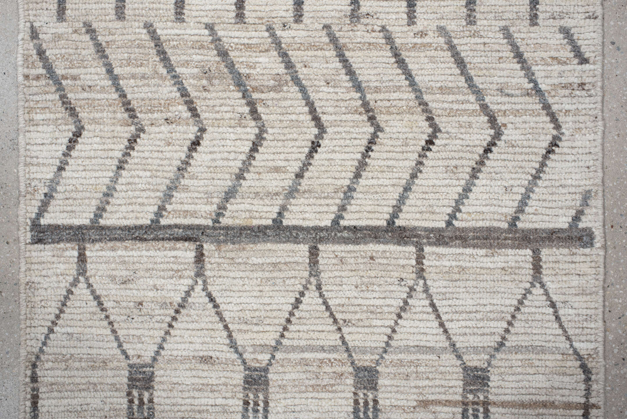 3' x 11' one-of-a-kind handmade vintage Tulu runner rug. Color palette: ivory, charcoal, taupe, cream, camel, gray, black
