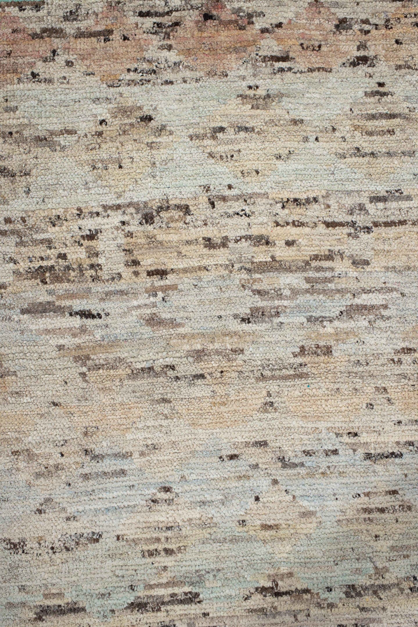 2' x 9' one-of-a-kind handmade vintage Tulu runner rug. Color palette: ivory, taupe, camel, aqua, blush, charcoal, rust