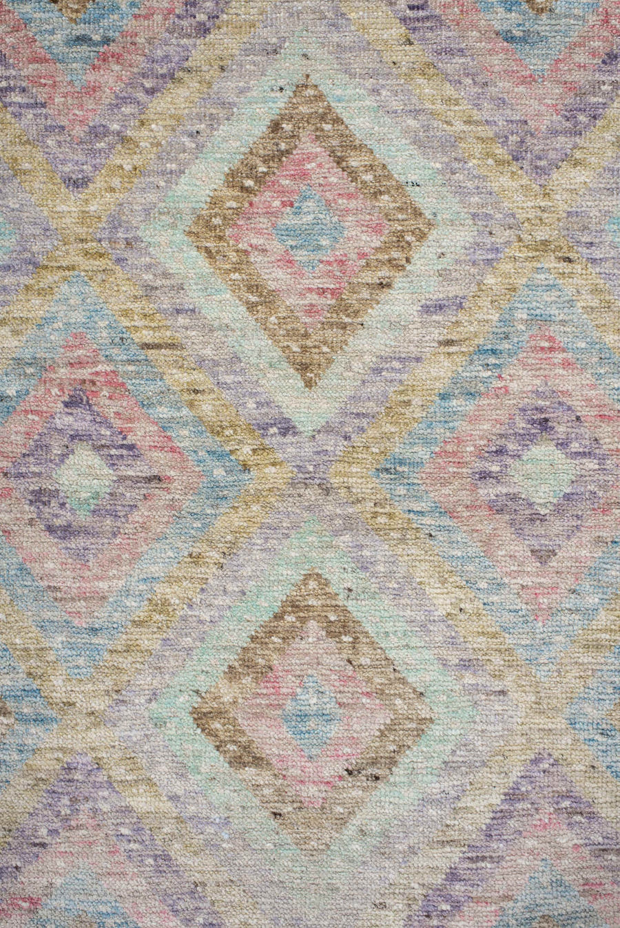 3' x 9' one-of-a-kind handmade vintage Tulu runner rug. Color palette: ivory, aqua, tan, blush, lavender, sage, gold, teal