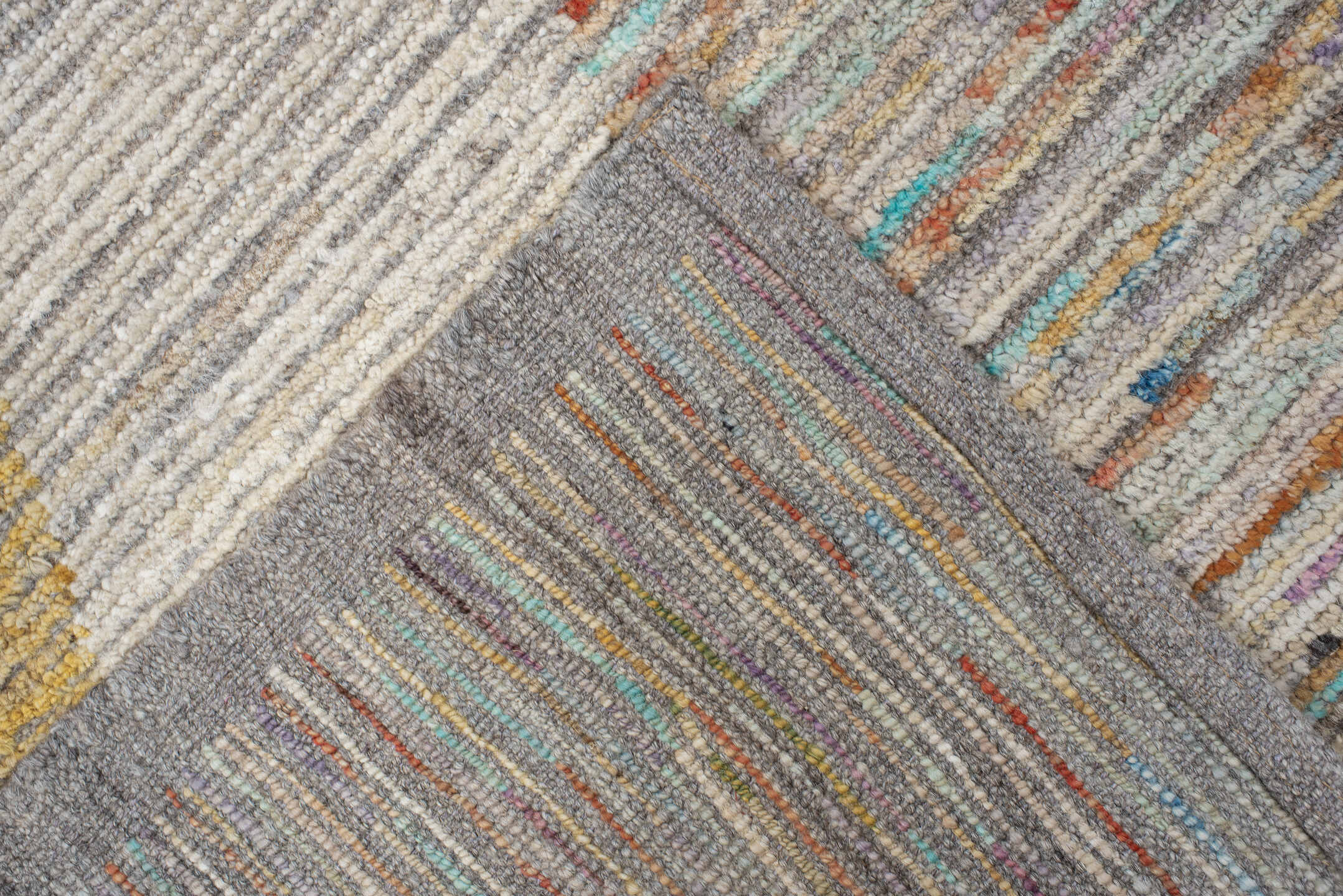 3' x 11' one-of-a-kind handmade vintage Tulu runner rug. Color palette: ivory, sky blue, navy, camel, rust, gold, taupe