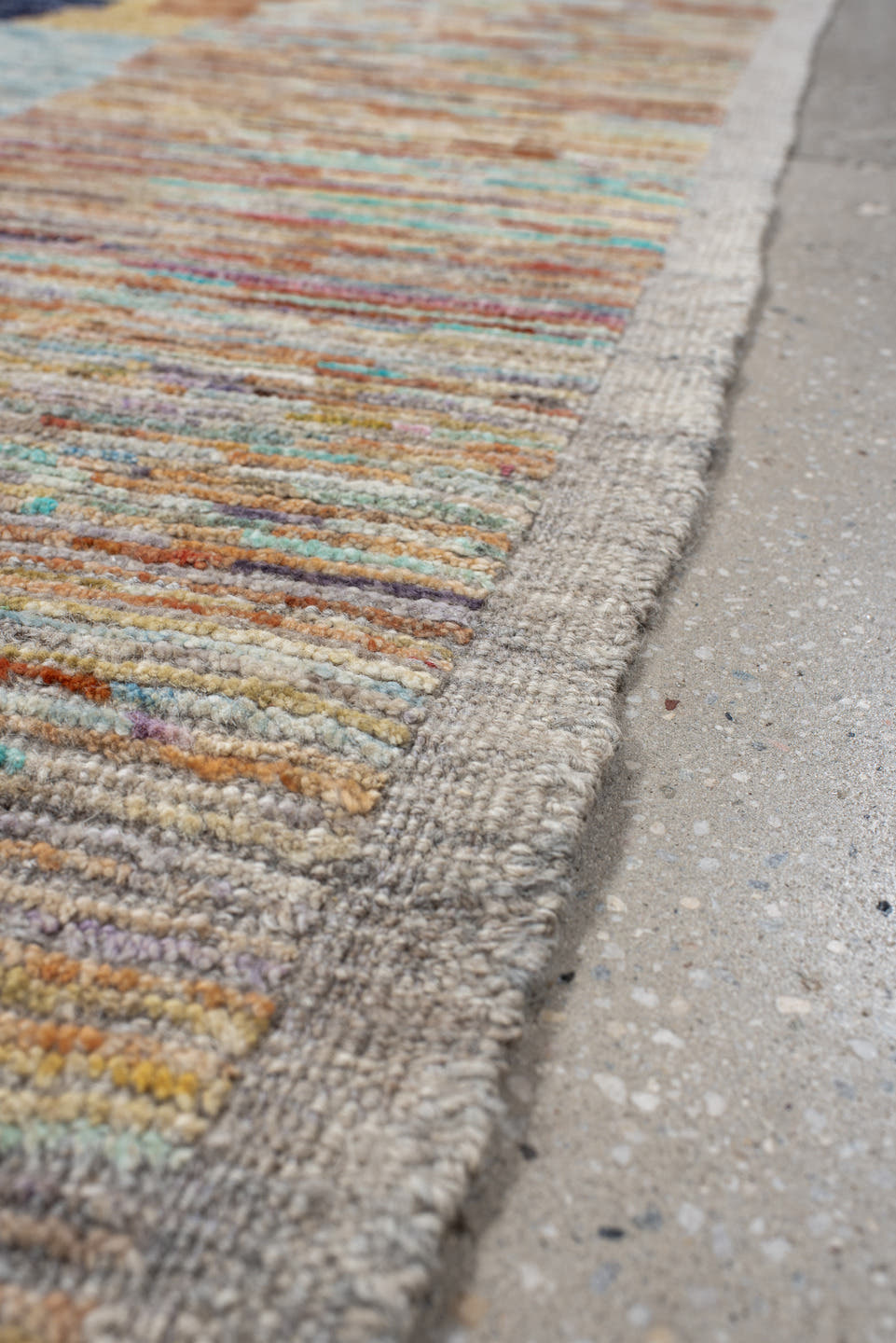 3' x 11' one-of-a-kind handmade vintage Tulu runner rug. Color palette: ivory, sky blue, navy, camel, rust, gold, taupe