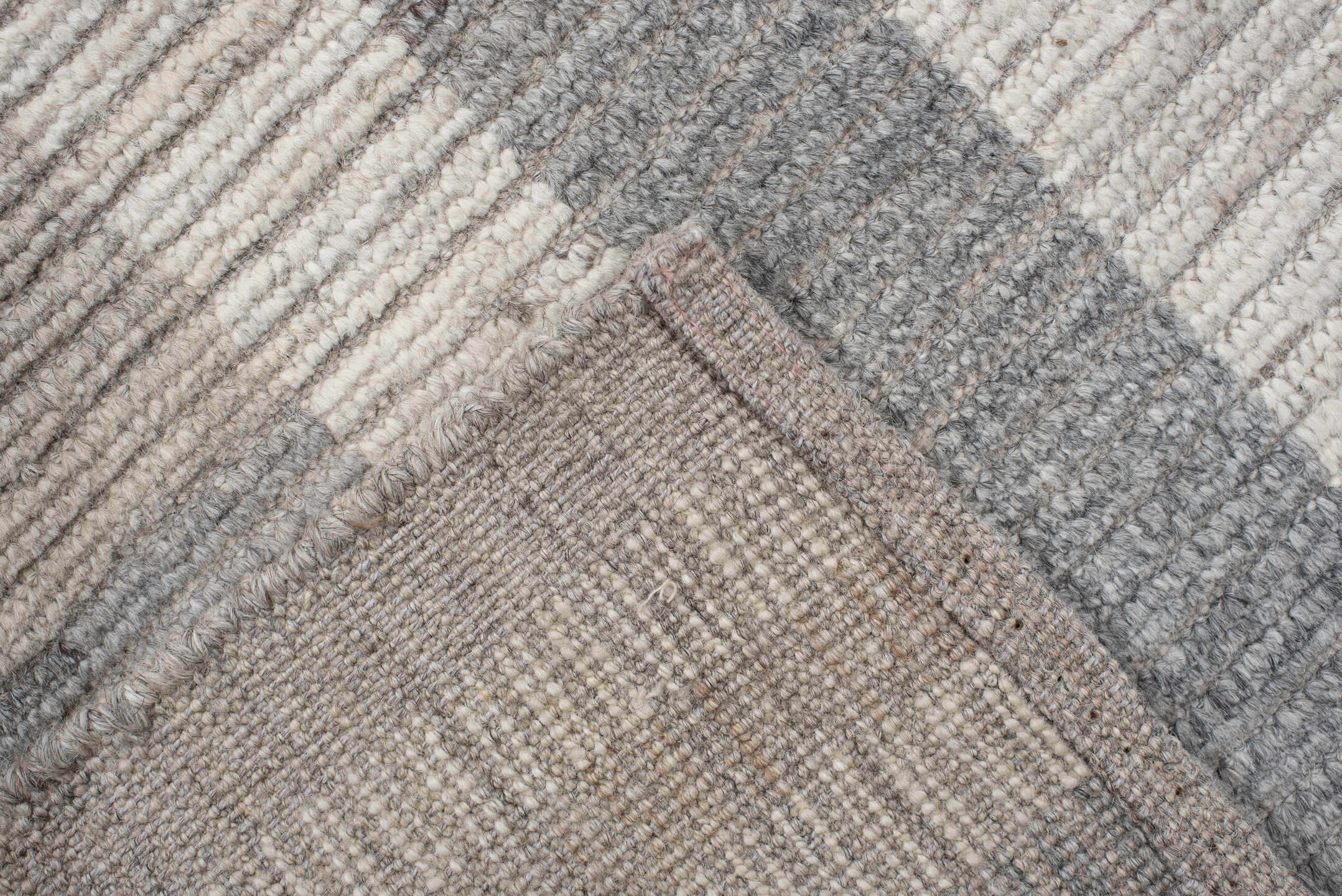 3' x 12' one-of-a-kind handmade vintage Tulu runner rug. Color palette: taupe, ivory, gray, cream, charcoal, greige, beige