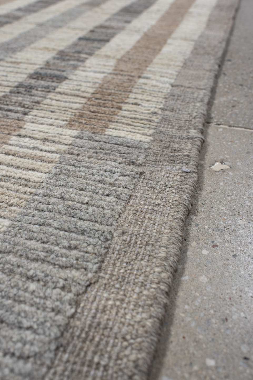 3' x 12' one-of-a-kind handmade vintage Tulu runner rug. Color palette: taupe, ivory, gray, cream, charcoal, greige, beige
