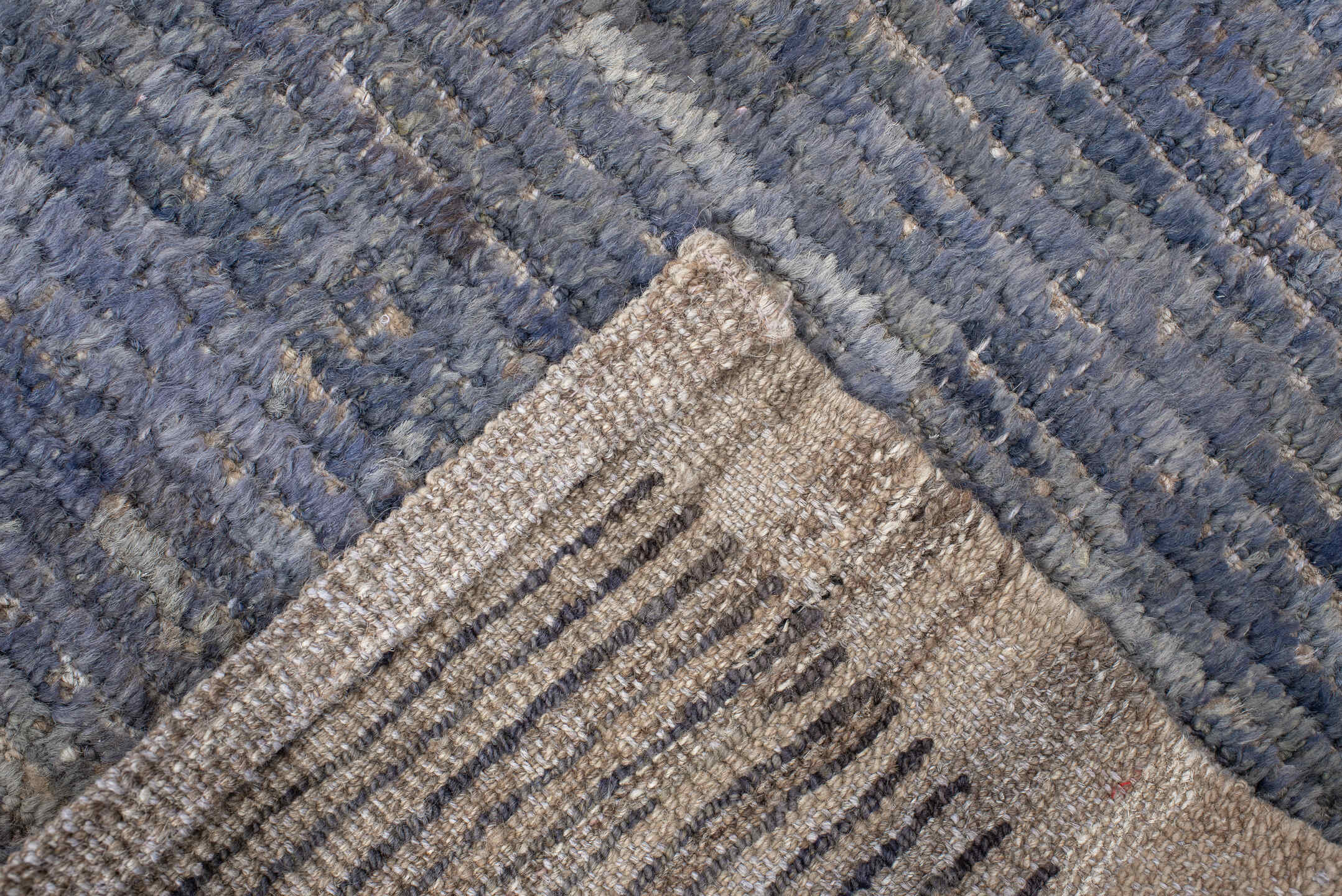 2' x 13' one-of-a-kind handmade vintage Tulu runner rug. Color palette: ivory, charcoal, slate, gold, taupe, gray, black