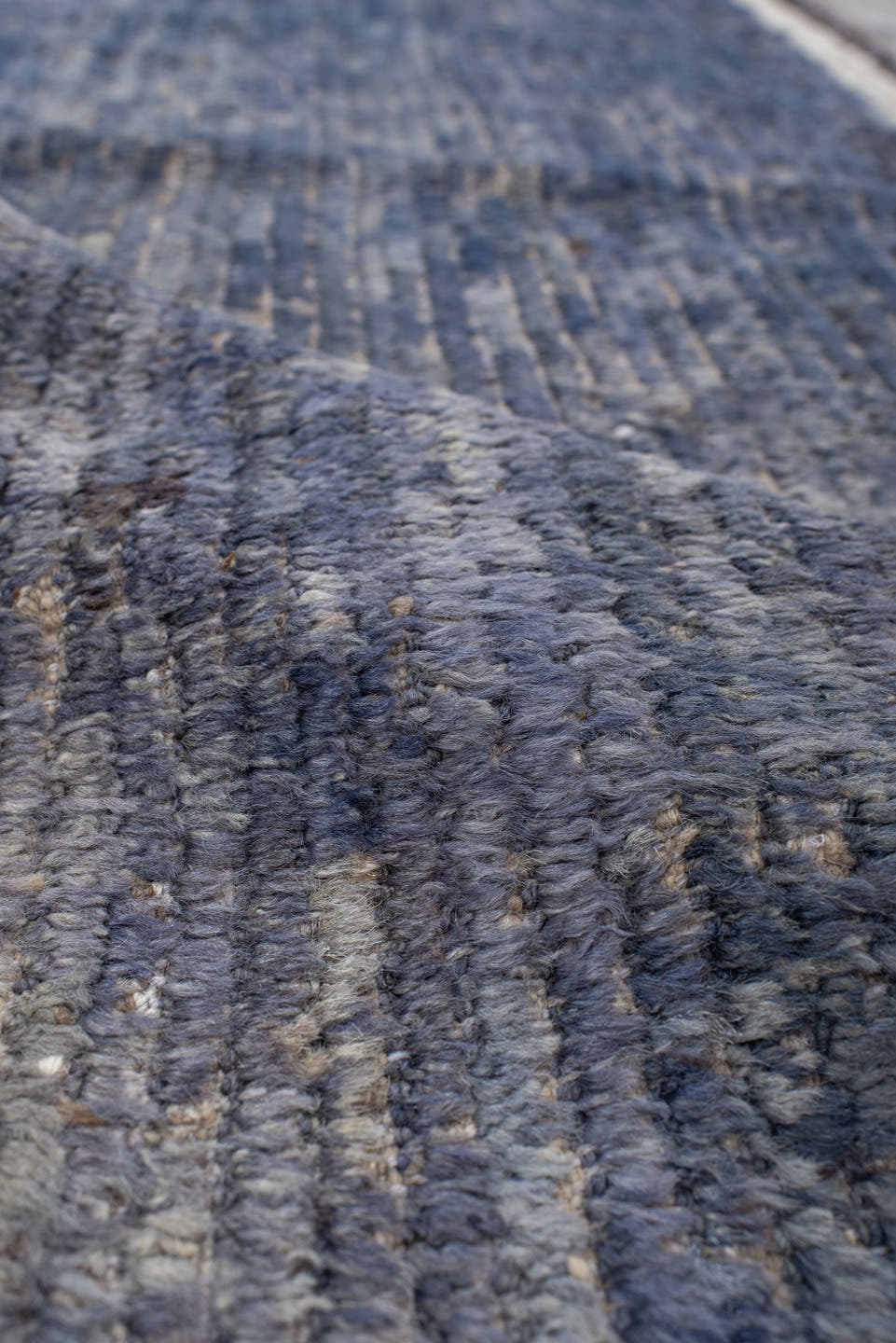 2' x 13' one-of-a-kind handmade vintage Tulu runner rug. Color palette: ivory, charcoal, slate, gold, taupe, gray, black