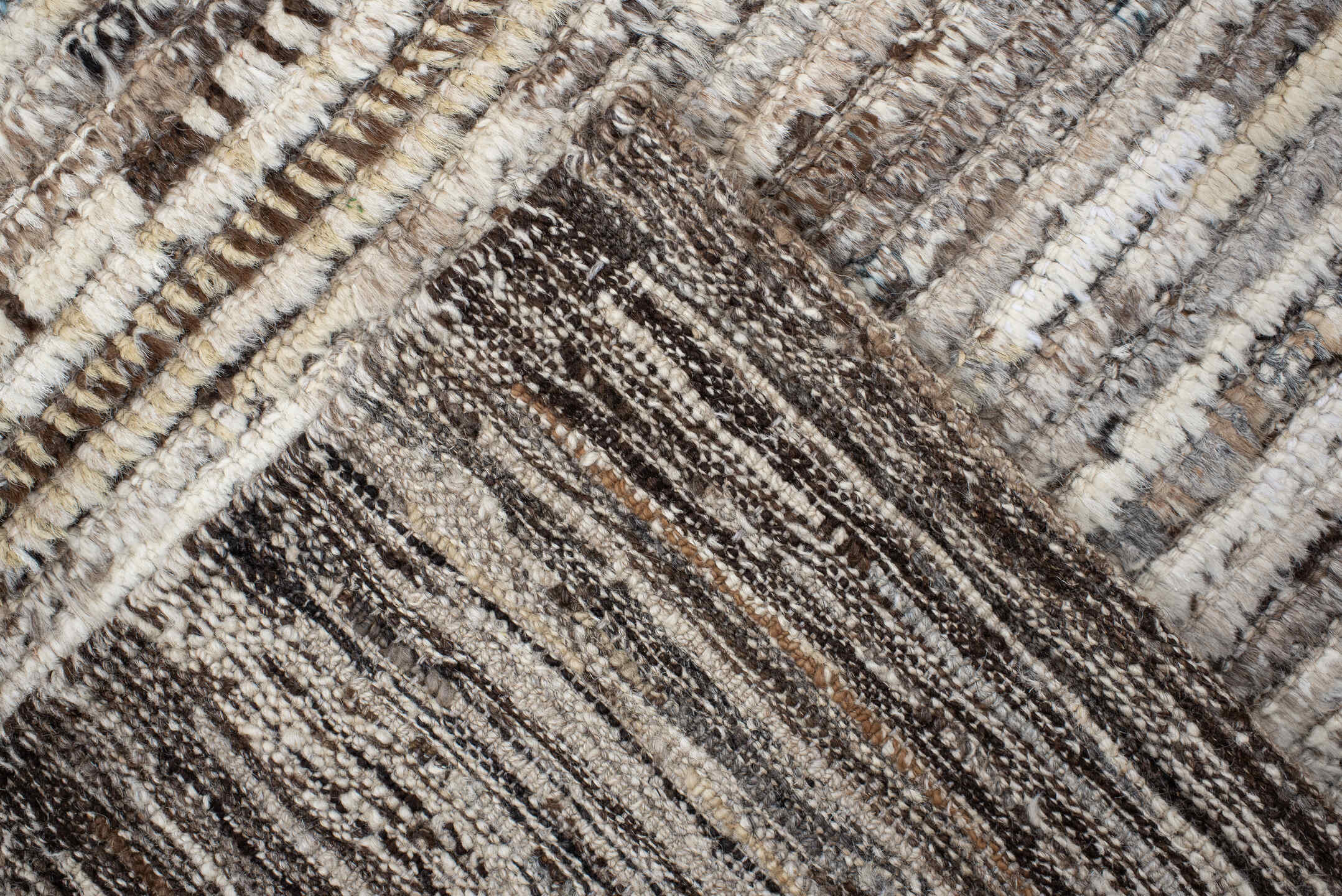 3' x 12' one-of-a-kind handmade vintage Tulu runner rug. Color palette: ivory, taupe, brown, charcoal, gray, beige, black