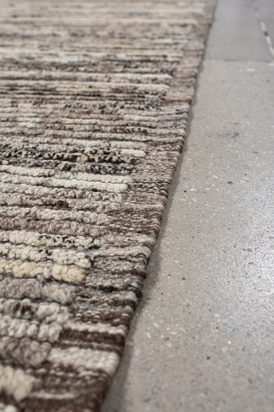 3' x 12' one-of-a-kind handmade vintage Tulu runner rug. Color palette: ivory, taupe, brown, charcoal, gray, beige, black