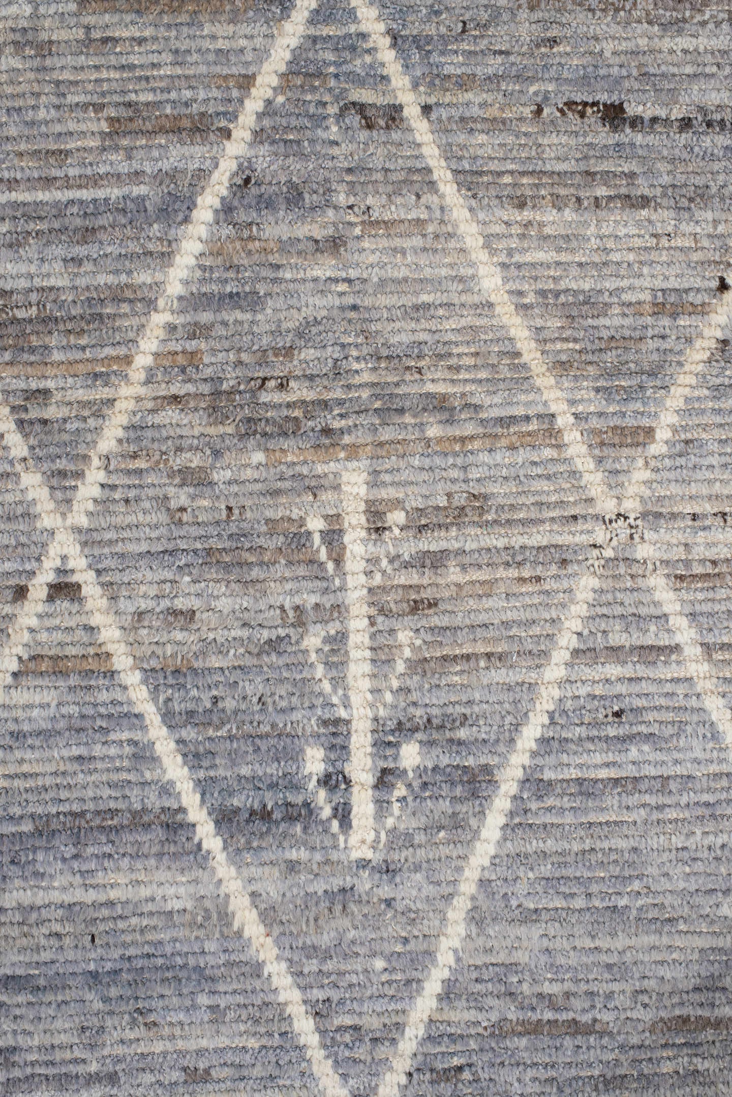 2' x 13' one-of-a-kind handmade vintage Tulu runner rug. Color palette: gray, ivory, taupe, charcoal, beige, black