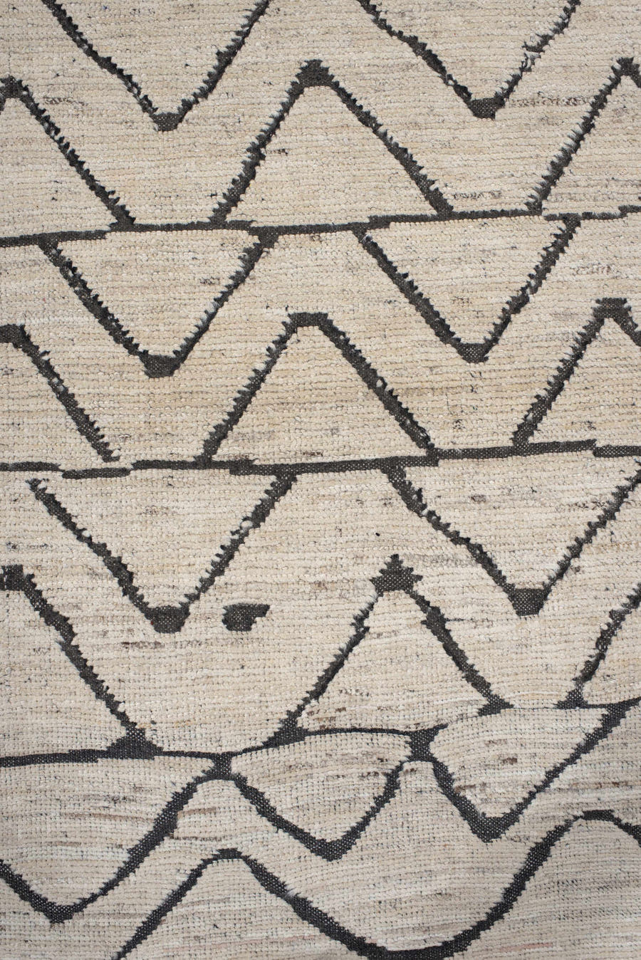 2' x 10' one-of-a-kind handmade vintage Tulu runner rug. Color palette: ivory, charcoal, taupe, gray, black, beige