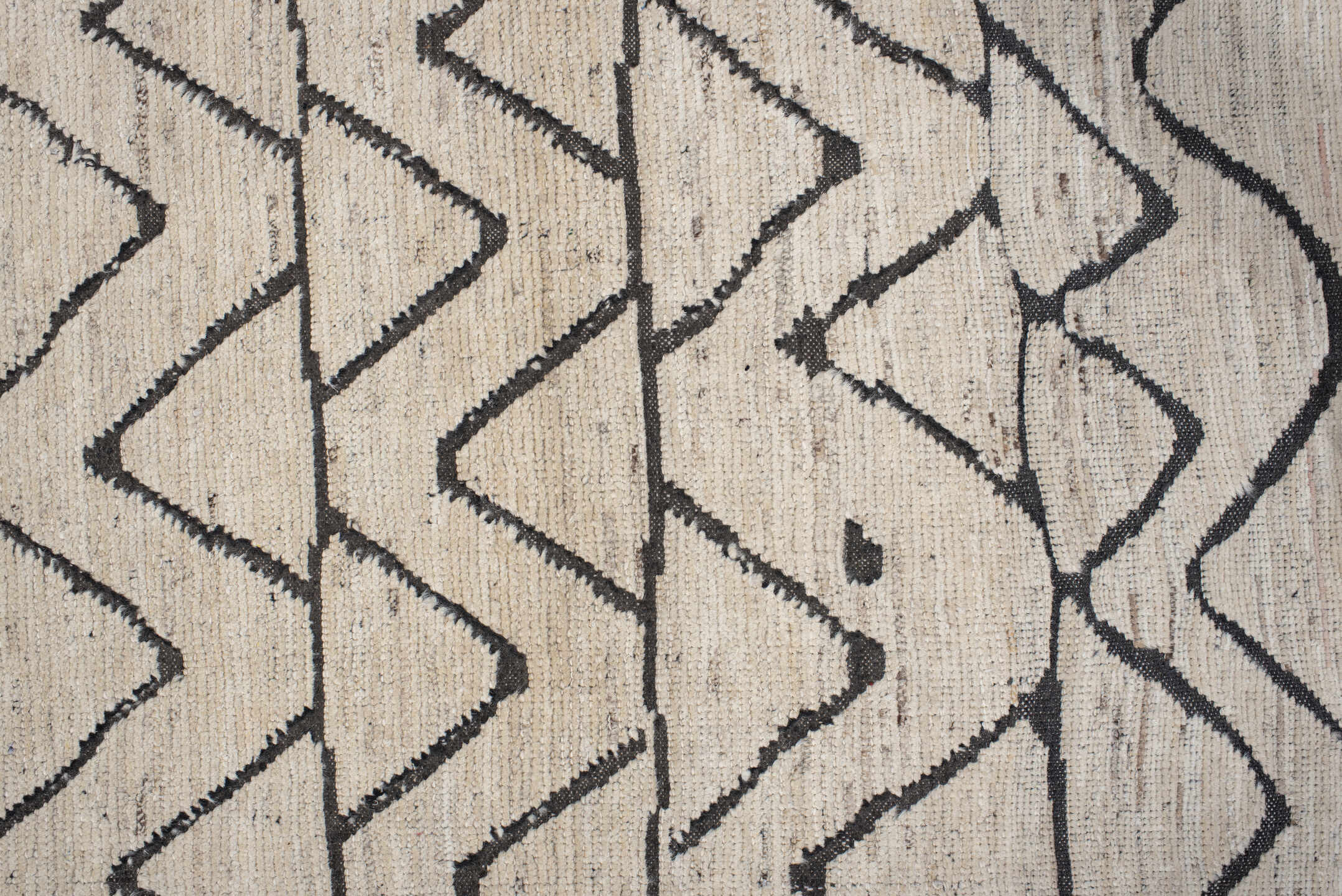 2' x 10' one-of-a-kind handmade vintage Tulu runner rug. Color palette: gray, light gray, off-white, black, pink, dim gray