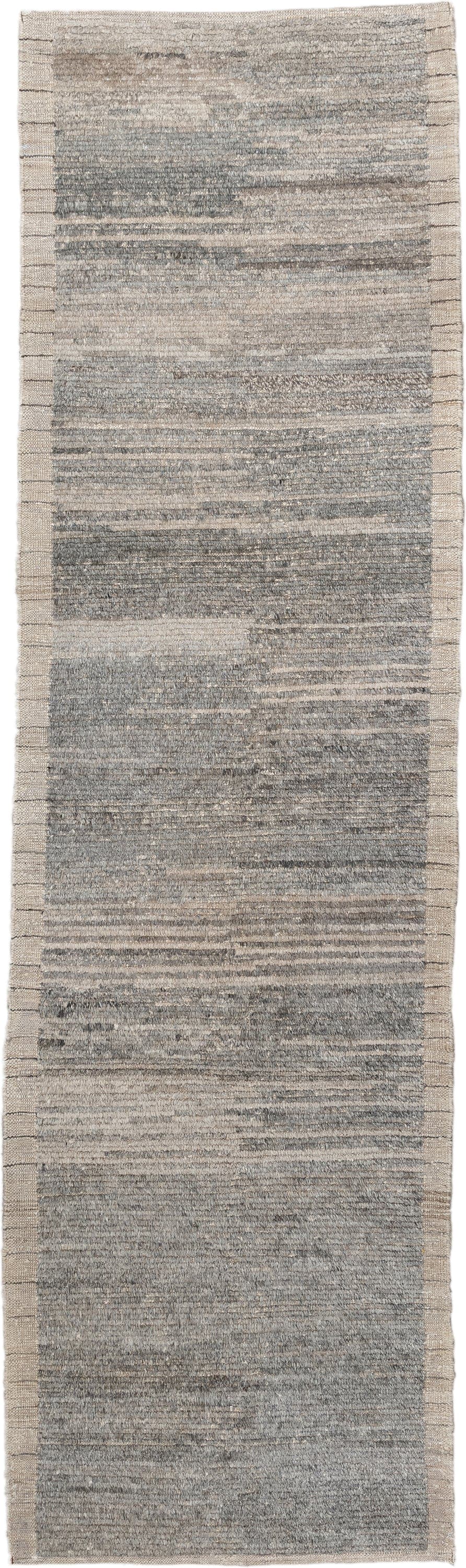 2' x 9' one-of-a-kind handmade vintage Kilim runner rug. Color palette: gray, taupe, ivory, charcoal, greige, beige, black