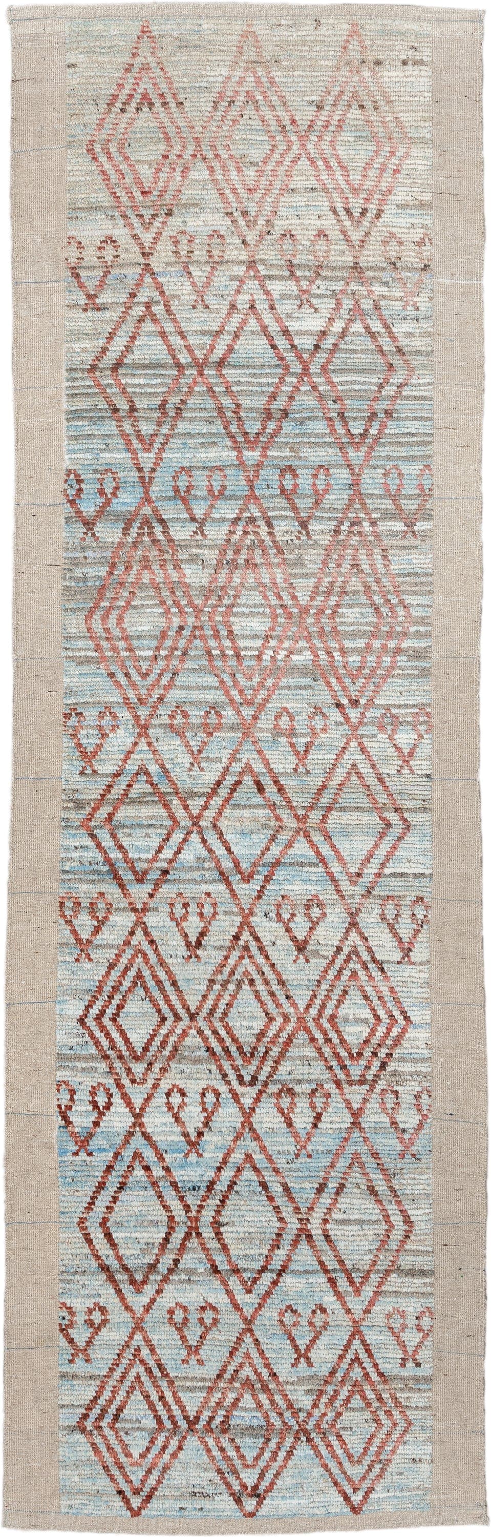 3' x 9' one-of-a-kind handmade vintage Kilim runner rug. Color palette: ivory, rust, pale_aqua, beige, taupe, terracotta