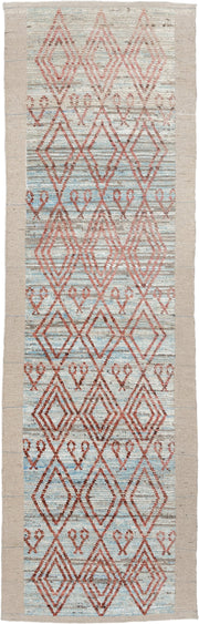 3' x 9' one-of-a-kind handmade vintage Kilim runner rug. Color palette: ivory, rust, pale_aqua, beige, taupe, terracotta