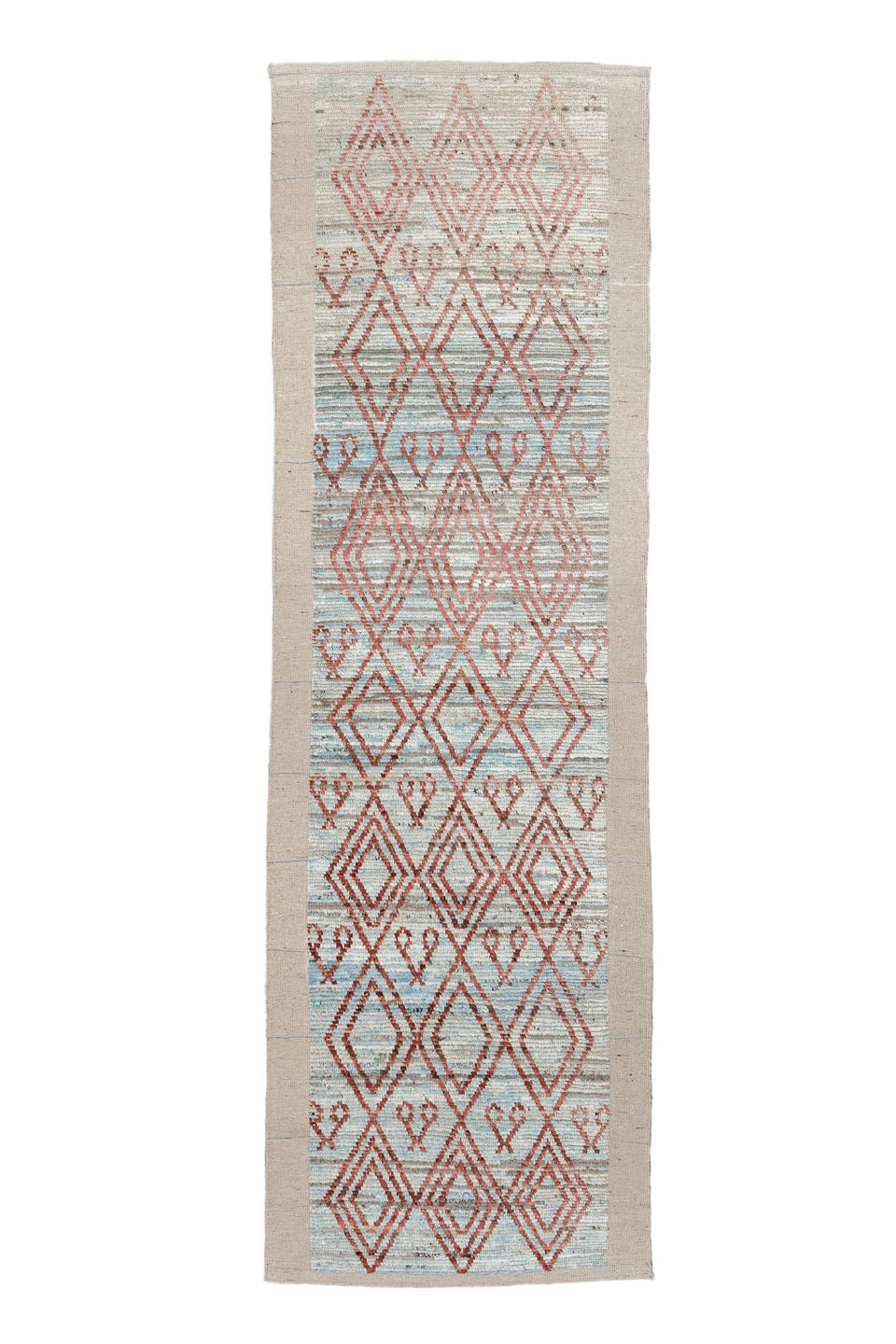3' x 9' one-of-a-kind handmade vintage Kilim runner rug. Color palette: brown, dark gray, dim gray, gainsboro, gray