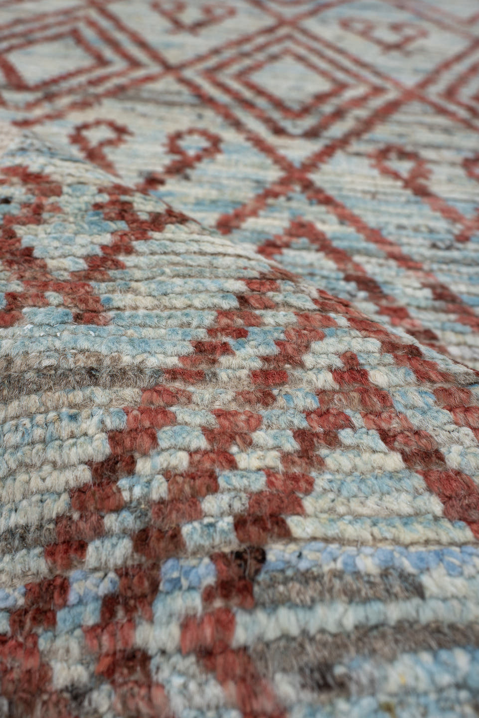 3' x 9' one-of-a-kind handmade vintage Kilim runner rug. Color palette: ivory, rust, pale_aqua, beige, taupe, terracotta