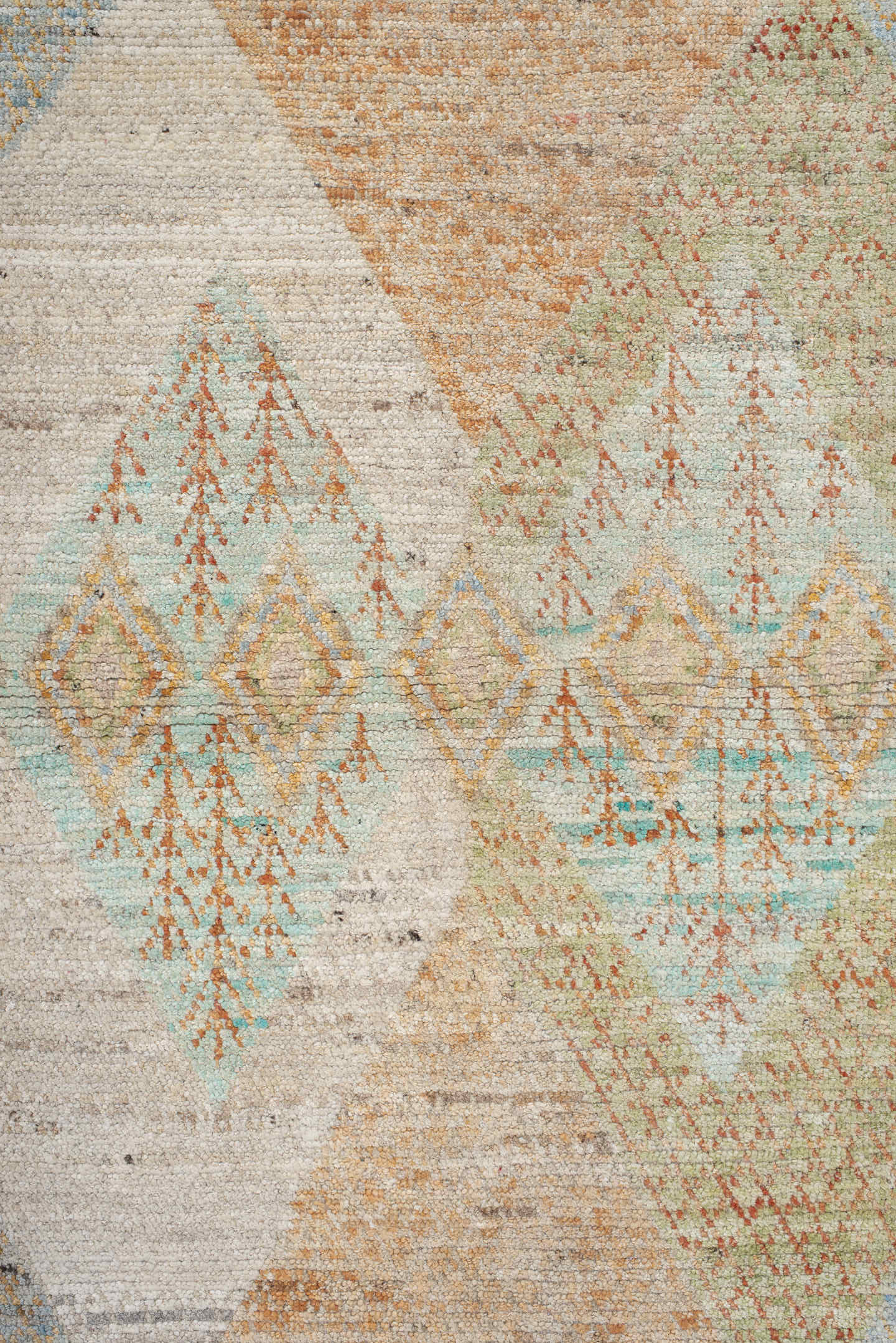 3' x 9' one-of-a-kind handmade vintage Kilim runner rug. Color palette: ivory, beige, pale aqua, peach, sand, soft gold