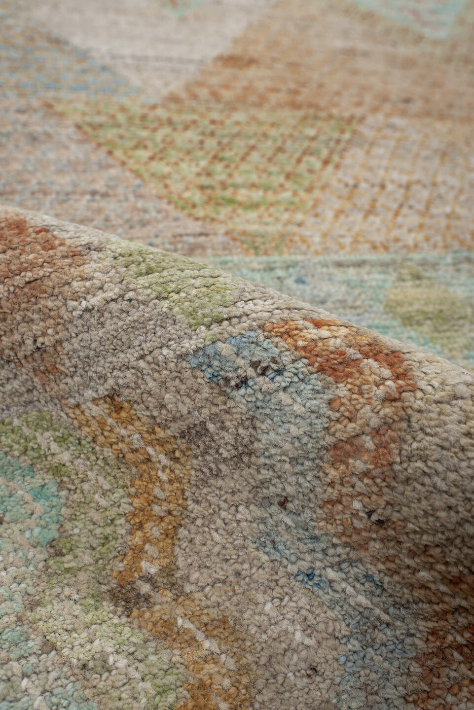 3' x 9' one-of-a-kind handmade vintage Kilim runner rug. Color palette: ivory, beige, pale aqua, peach, sand, soft gold