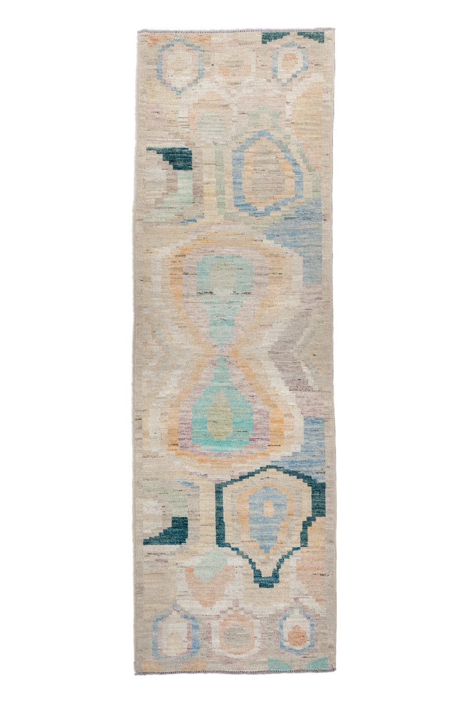 3' x 9' one-of-a-kind handmade vintage Kilim runner rug. Color palette: blue, brown, cadet blue, dim gray, gainsboro, gray