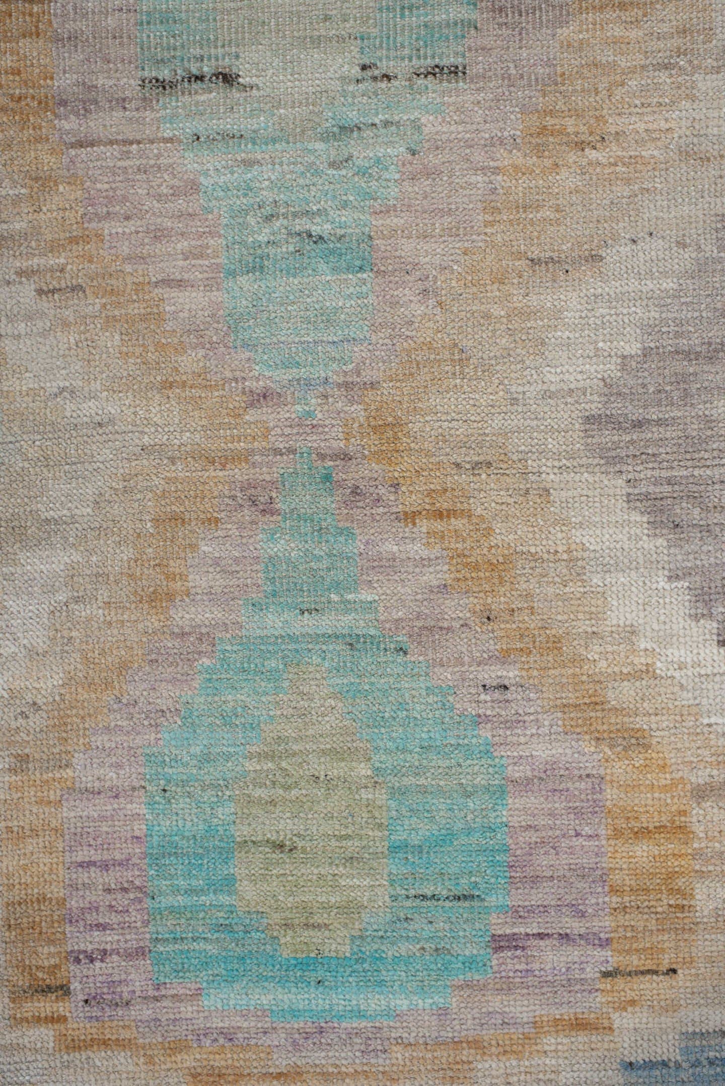 3' x 9' one-of-a-kind handmade vintage Kilim runner rug. Color palette: ivory, beige, sky_blue, aqua, peach, teal, taupe