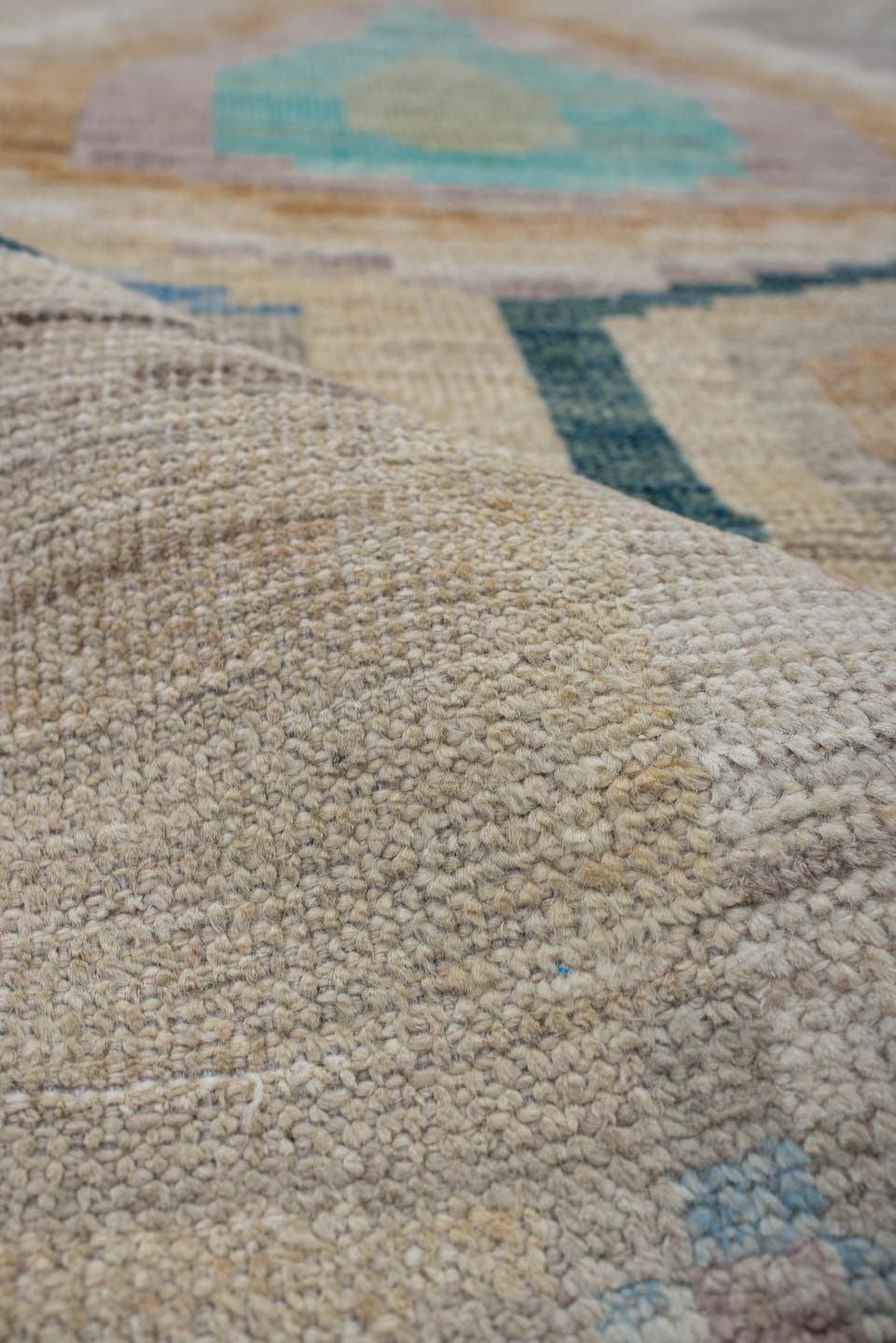 3' x 9' one-of-a-kind handmade vintage Kilim runner rug. Color palette: ivory, beige, sky_blue, aqua, peach, teal, taupe