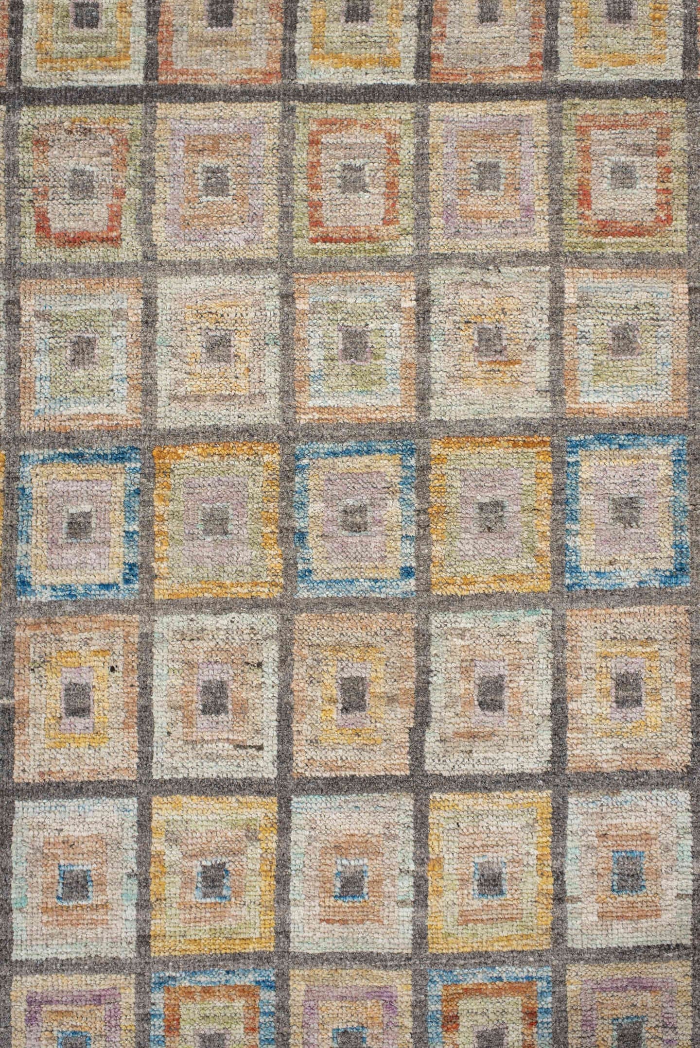 2' x 9' one-of-a-kind handmade vintage Kilim runner rug. Color palette: ivory, charcoal, taupe, sky blue, saffron, coral