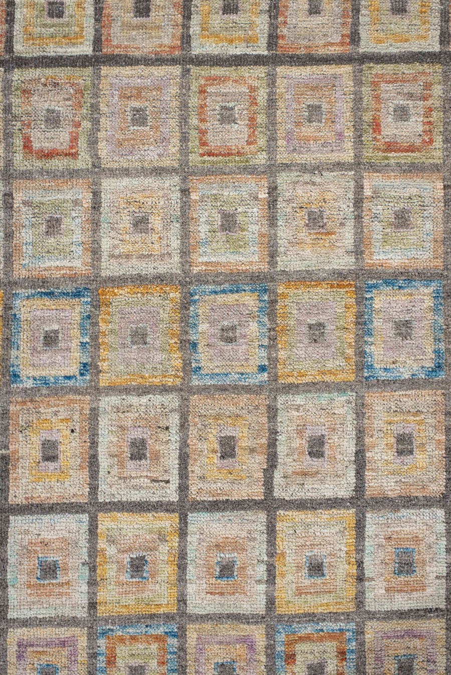 2' x 9' one-of-a-kind handmade vintage Kilim runner rug. Color palette: ivory, charcoal, taupe, sky blue, saffron, coral
