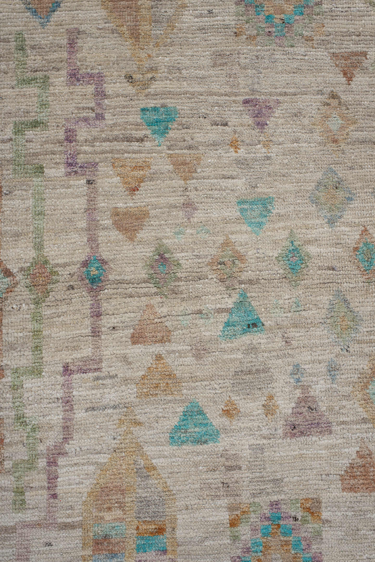 3' x 9' one-of-a-kind handmade vintage Kilim runner rug. Color palette: ivory, turquoise, peach, sage, lavender, beige, gold