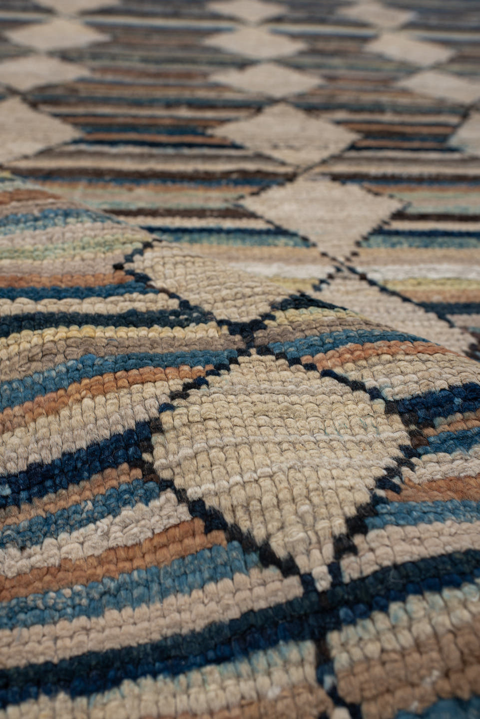 2' x 9' one-of-a-kind handmade vintage Kilim runner rug. Color palette: ivory, brown, blue, camel, charcoal, rust, taupe