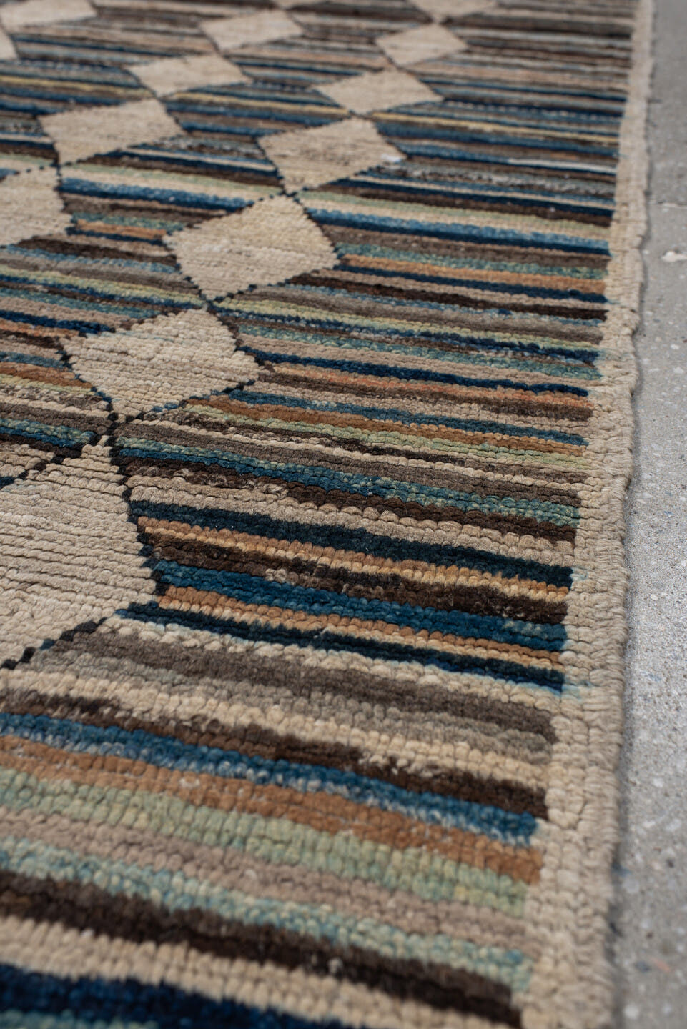 2' x 9' one-of-a-kind handmade vintage Kilim runner rug. Color palette: ivory, brown, blue, camel, charcoal, rust, taupe