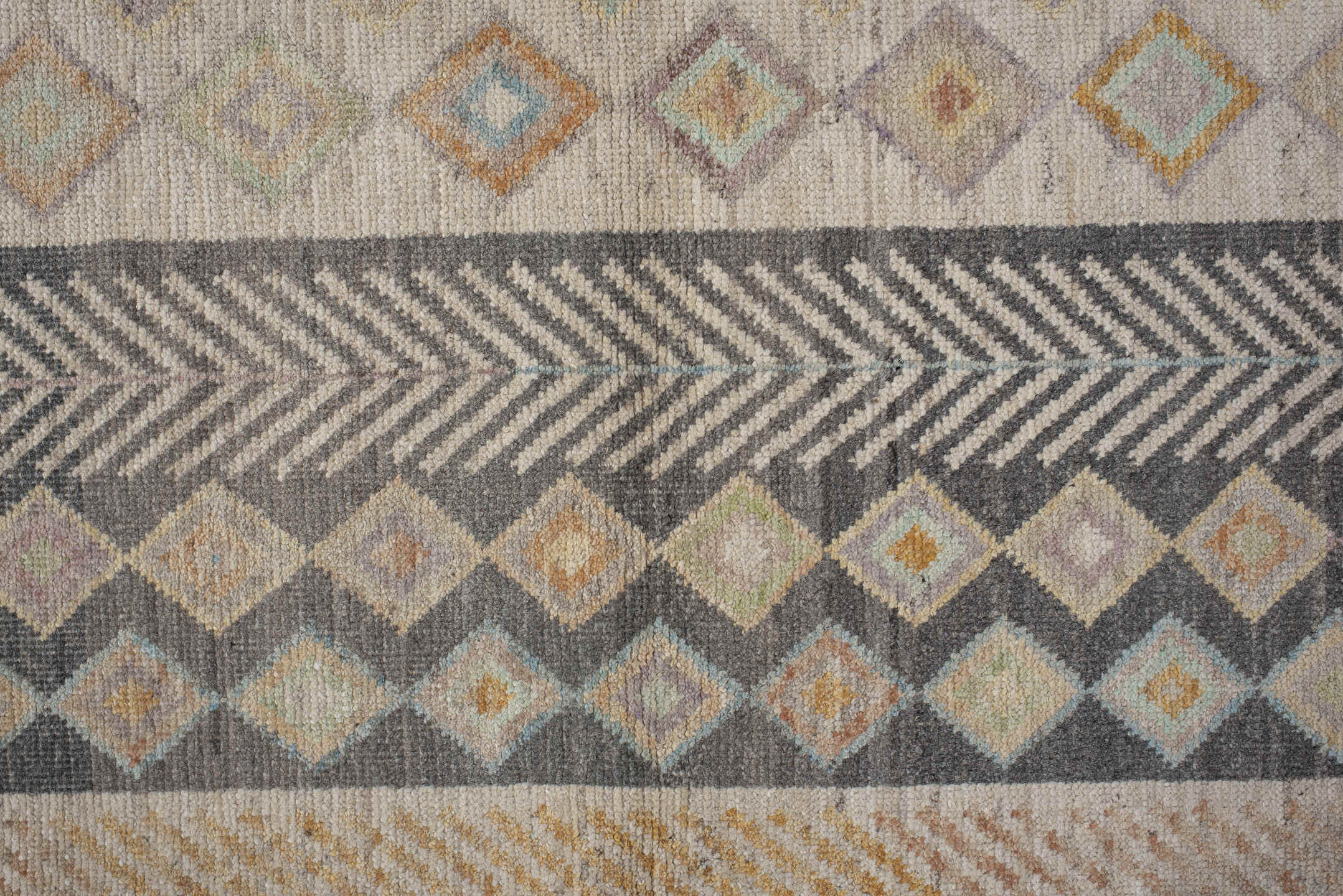 3' x 9' one-of-a-kind handmade vintage Kilim runner rug. Color palette: antiquewhite, black, brown, charcoal, gray
