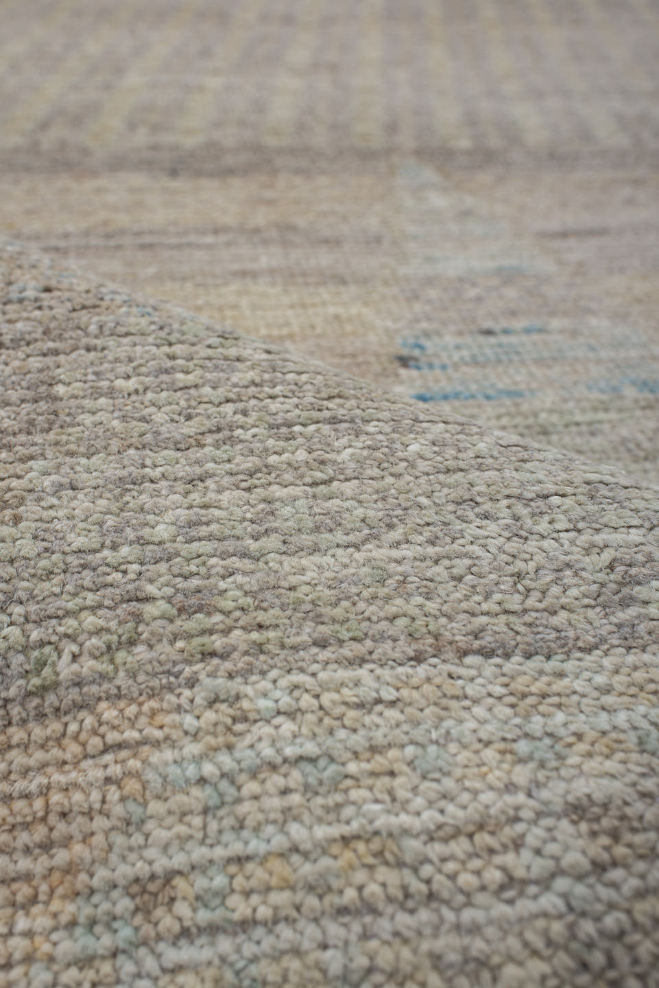 2' x 9' one-of-a-kind handmade vintage Kilim runner rug. Color palette: ivory, beige, taupe, pale blue, cream, gray