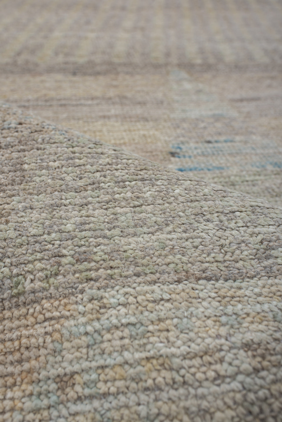 2' x 9' one-of-a-kind handmade vintage Kilim runner rug. Color palette: ivory, beige, taupe, pale blue, cream, gray