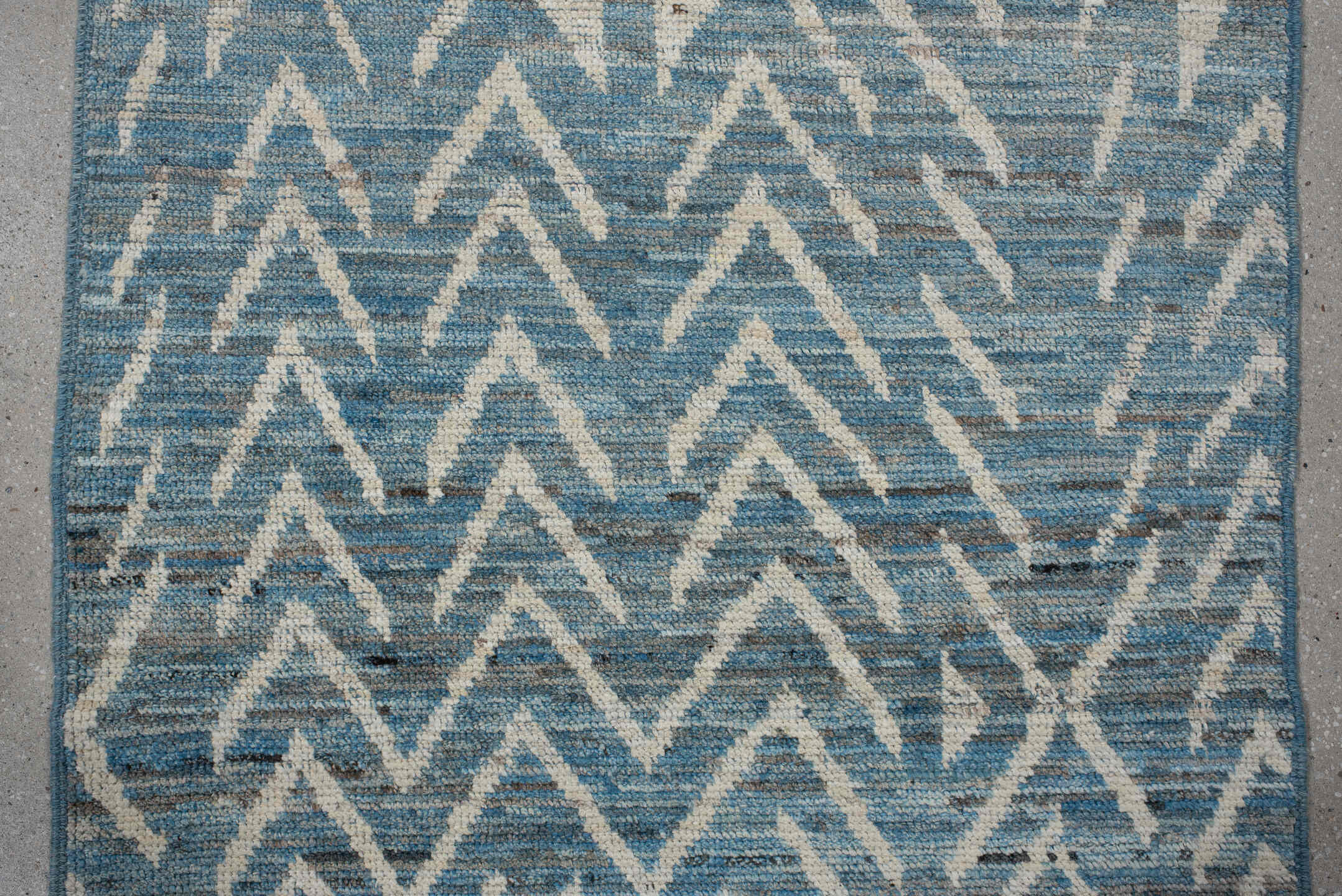 3' x 8' one-of-a-kind handmade vintage Tulu runner rug. Color palette: black, blue, charcoal, dark gray, dim gray, gainsboro