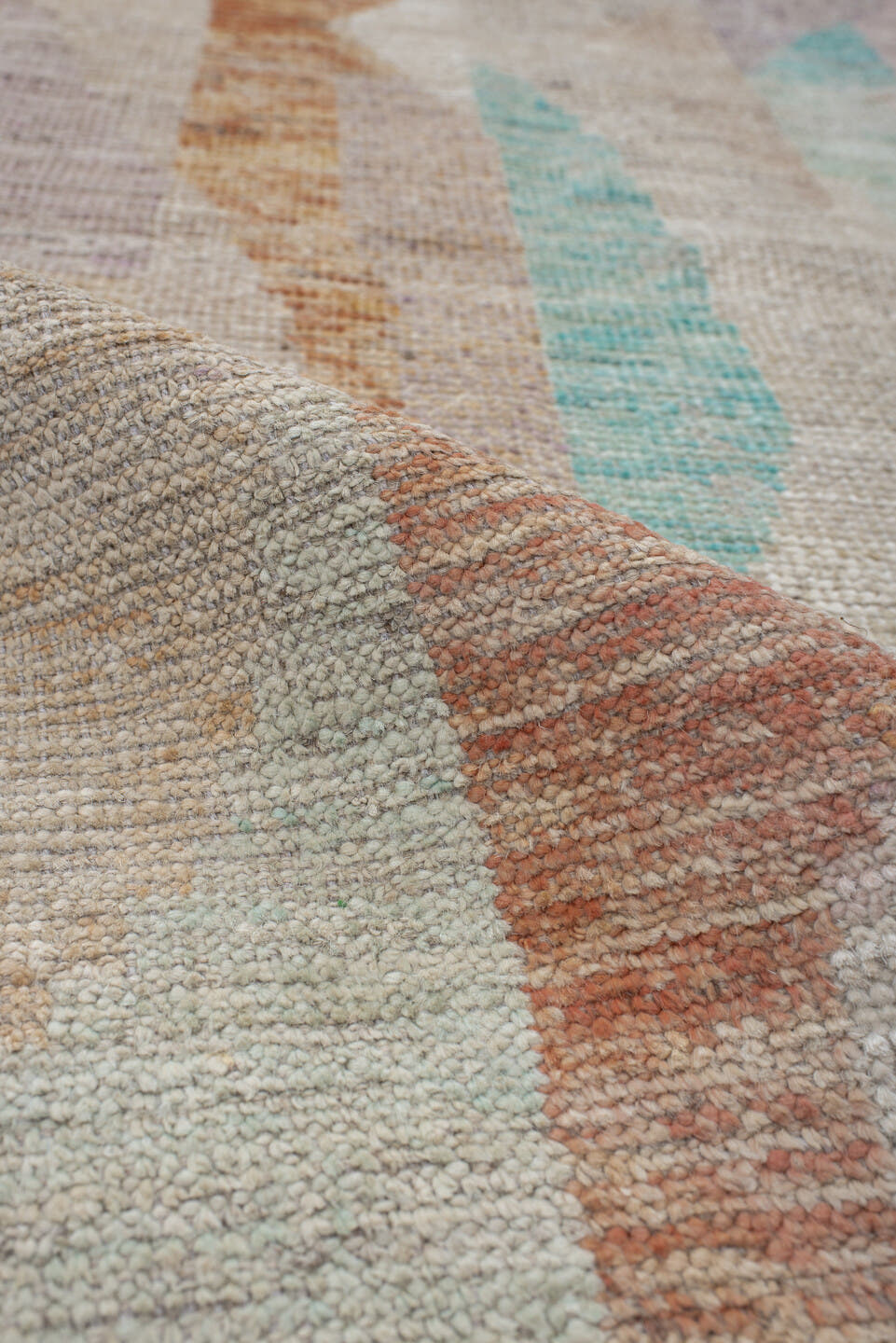 3' x 9' one-of-a-kind handmade vintage Kilim runner rug. Color palette: ivory, taupe, aqua, sage, lavender, apricot