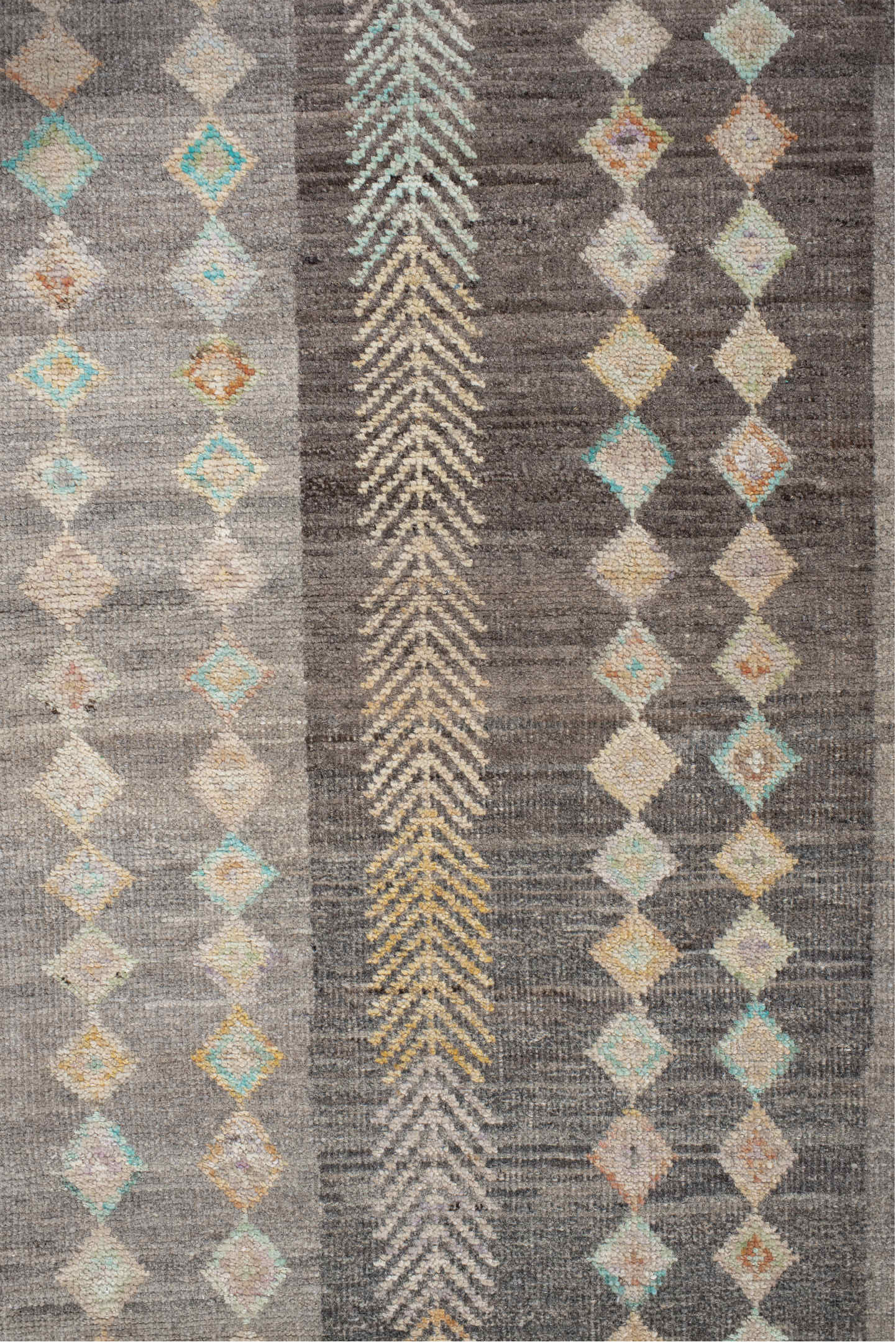 2' x 9' one-of-a-kind handmade vintage Kilim runner rug. Color palette: gray, taupe, charcoal, ivory, camel, aqua, peach