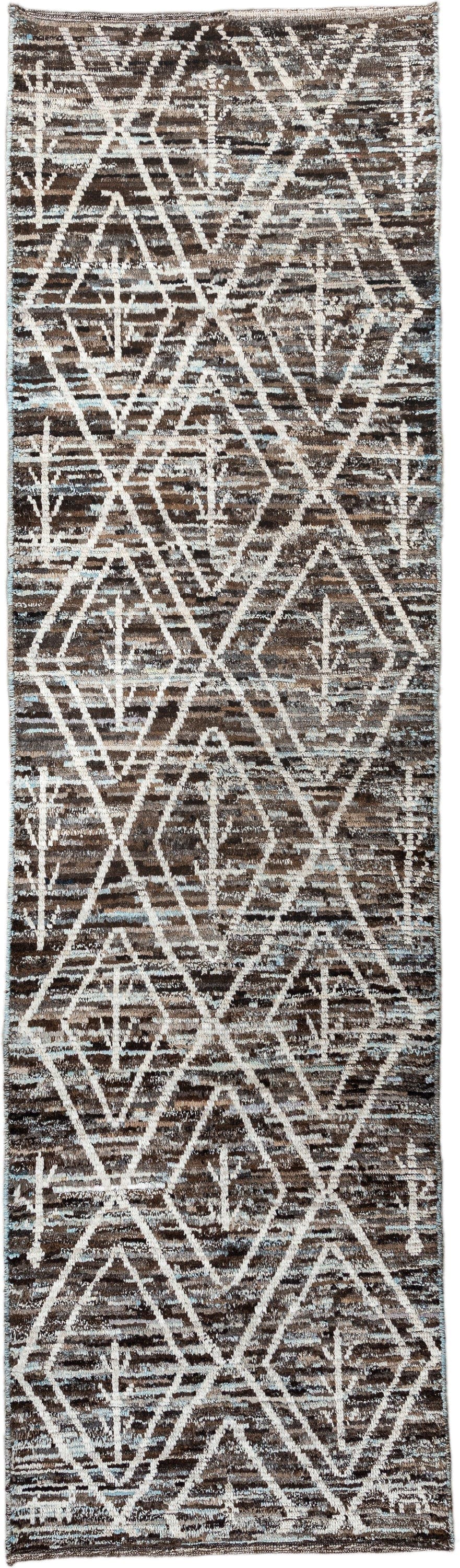 2' x 10' one-of-a-kind handmade vintage Kilim runner rug. Color palette: brown, ivory, taupe, charcoal, cream, beige, gray